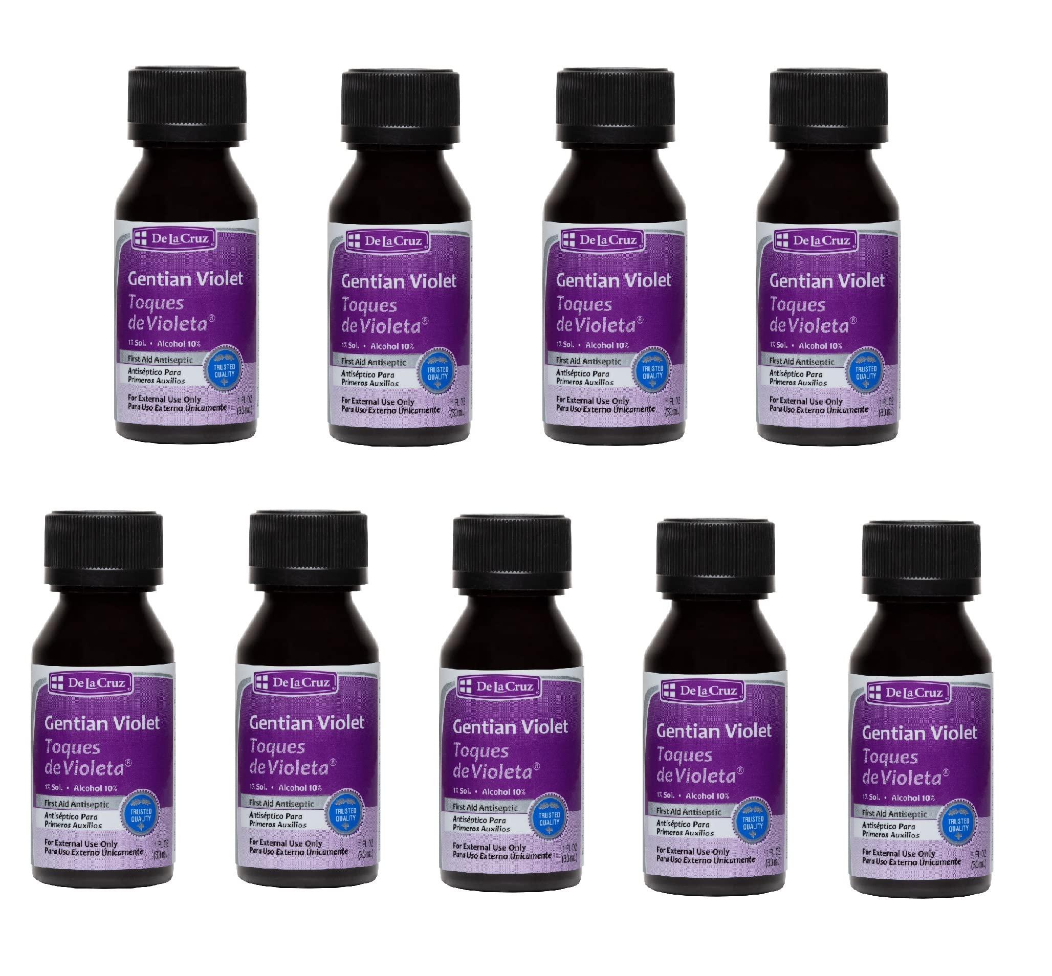 De La Cruz Gentian Violet - Violeta de Genciana 1% First Aid Antiseptic for cuts, scrapes and Burns, 1 FL OZ (9 Bottles) 1