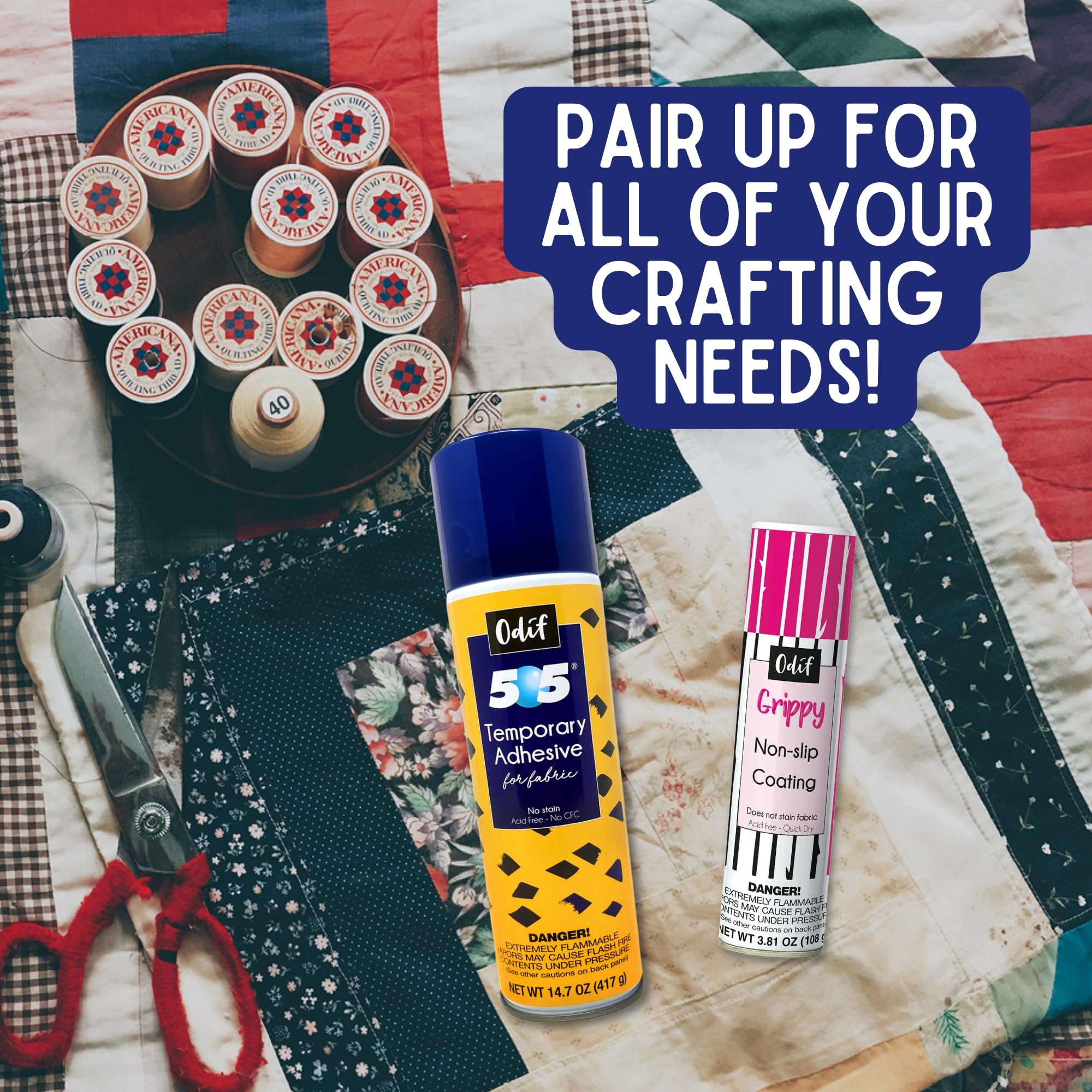 Odif 505 and Grippy - Temporary Fabric Adhesive Spray and Non Slip Coating Set - for Quilting and Crafting - Basting Spray for Quilting, Sewing, and Embroidery 3