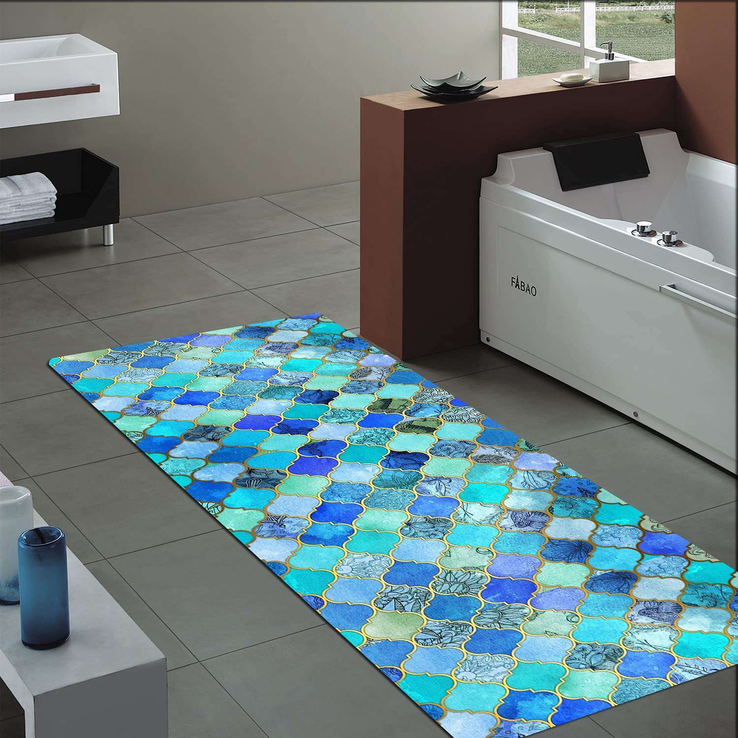 WODEJIA Bath Rugs Sponge Foam Soft for Bathroom and Kitchen,Flannel Mat Non Slip Bright 3D Printed for Bedside and Living Room,Clearance MatS Absorbent Moisture Dust Forlaundry Room（Blue Morrog 4