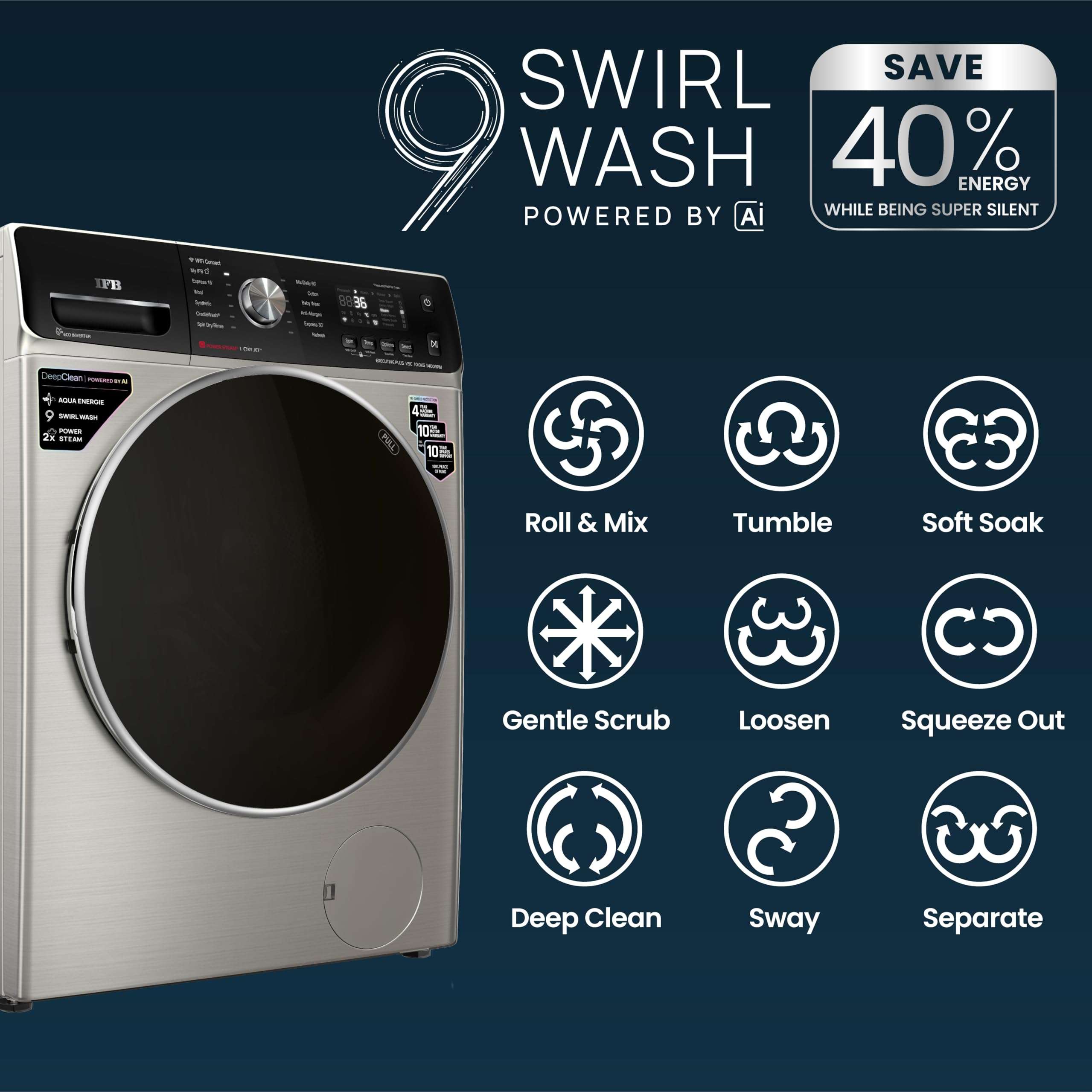 IFB 10Kg 5 Star with Deep Clean Oxyjet Technology, AI Powered, Fully Automatic Front Load Washing Machine (EXECUTIVE PLUS VSC 1014, Steam Refresh Program, Wi-Fi, Eco Inverter, SUS VCM) 4