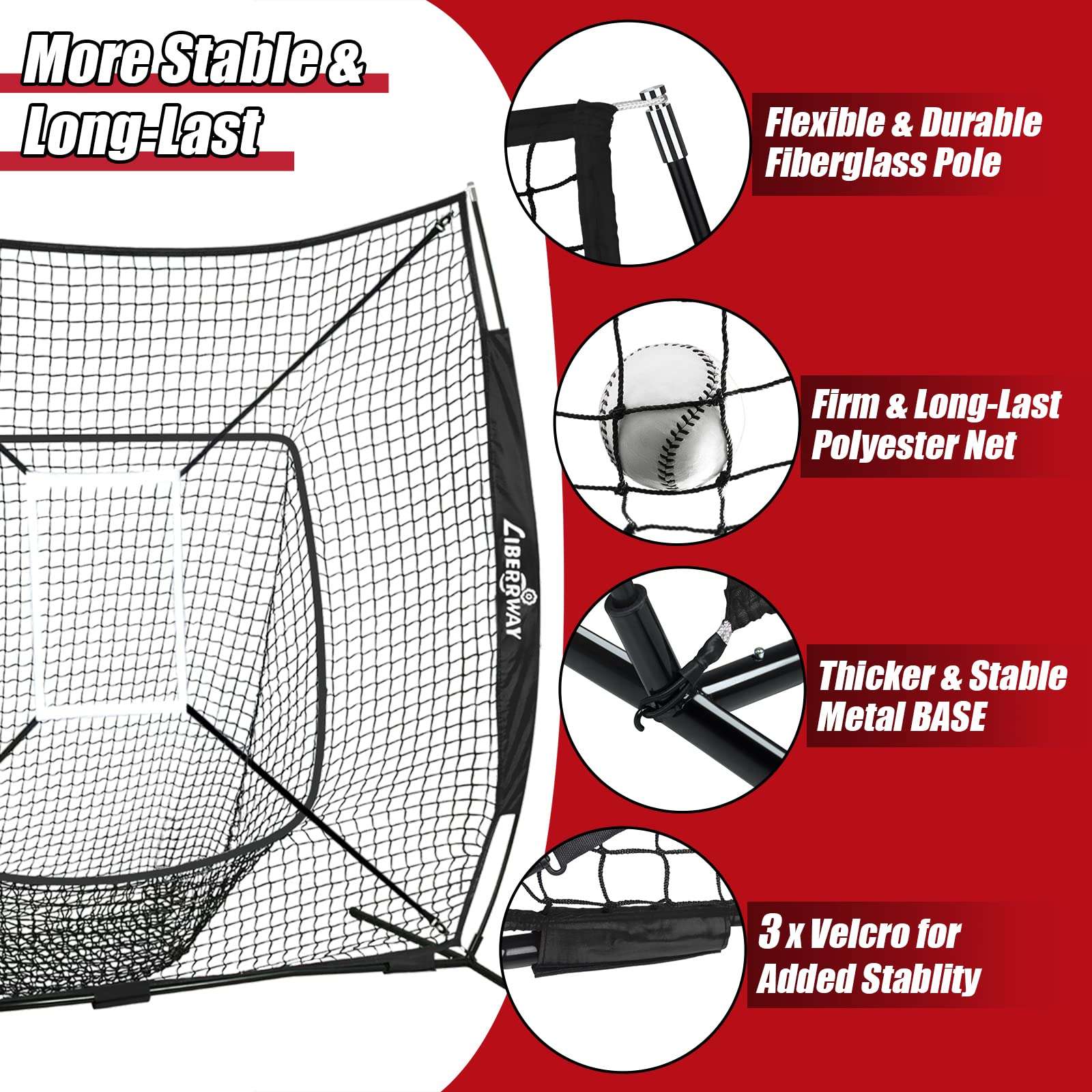 Baseball Net Set LIBERRWAY 7x7 ft Softball and Batting Net with 12 Count Baseballs, Adjustable Batting Tee & Caddy, Strike Zone, Baseball Hitting Practice Net for Adult Sport Youth Baseball Backyard 3