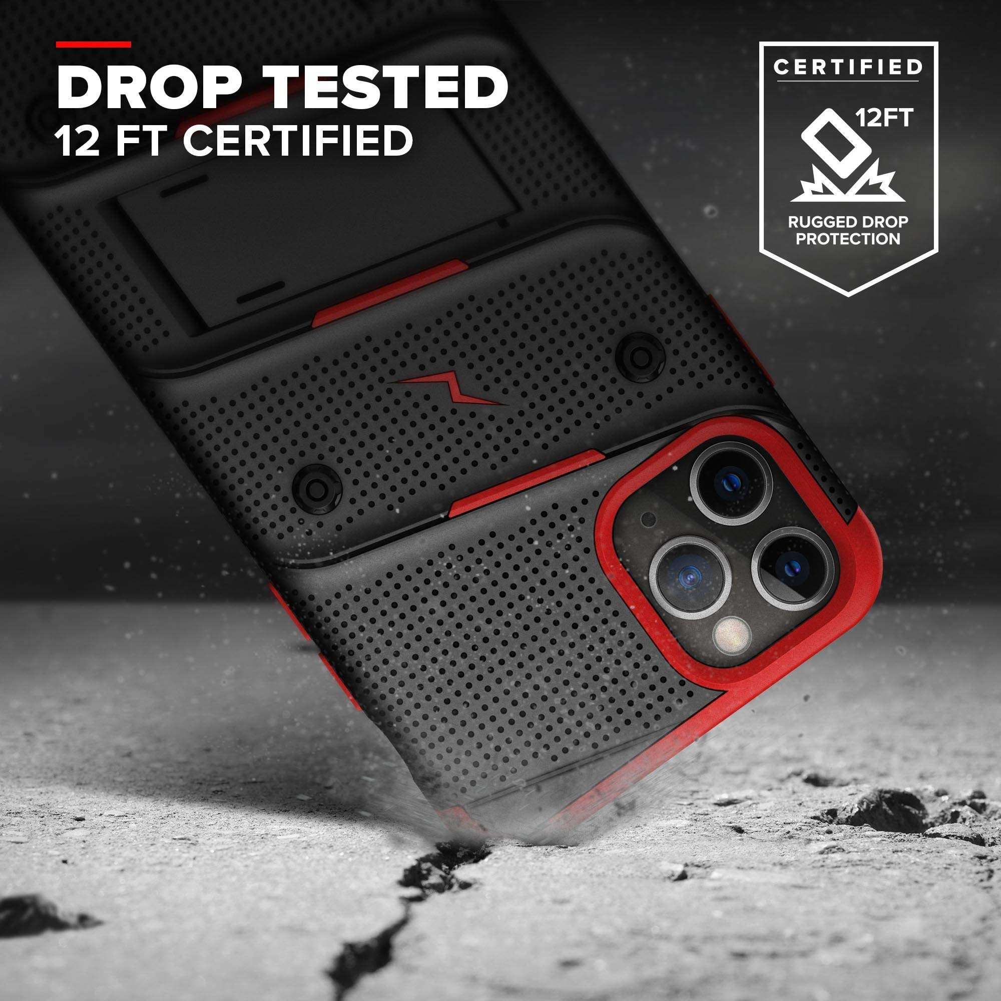 Zizo Bolt Cover - Case for iPhone 11 Pro with Military Grade + Glass Screen Protector & Kickstand and Holster (Black/Red) 2