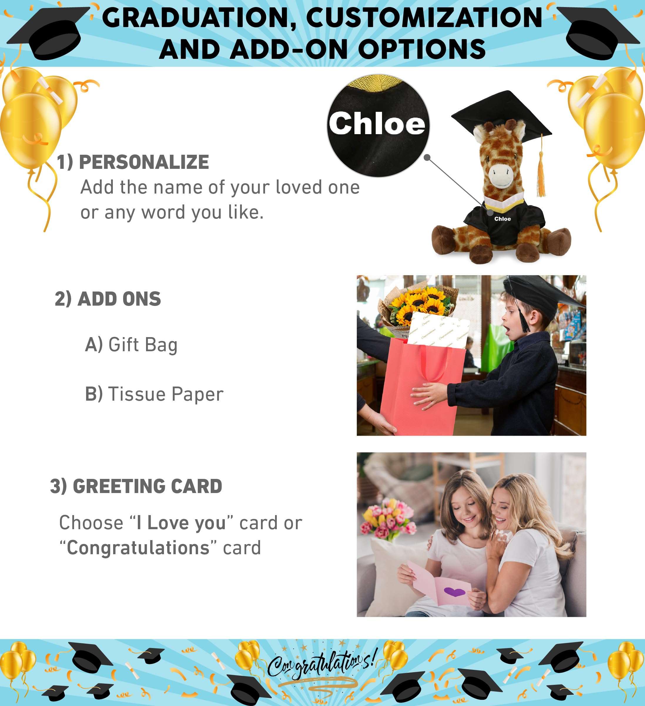 DolliBu Giraffe Graduation Plush Toy - Super Soft Giraffe Plush Graduation Stuffed Animal Dress Up with Graduation Gown and Cap with Tassel Outfit - Congratulatory Graduation Gift - 10 Inches 3