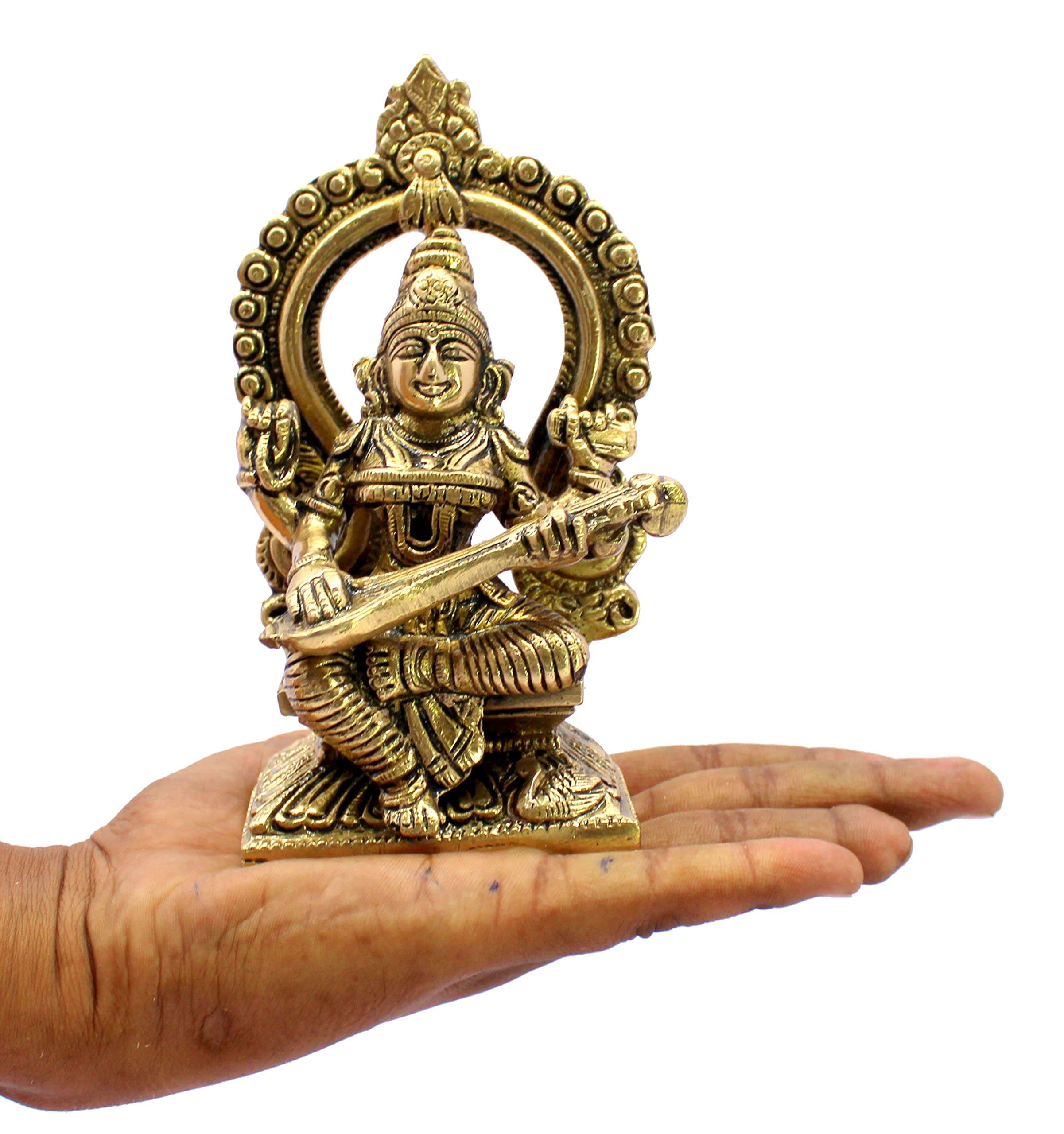 ESPLANADE Brass Saraswati Maa Murti Idol Statue Sculpture for Home Decor and Temple - Multicolour - 6" Inches 5