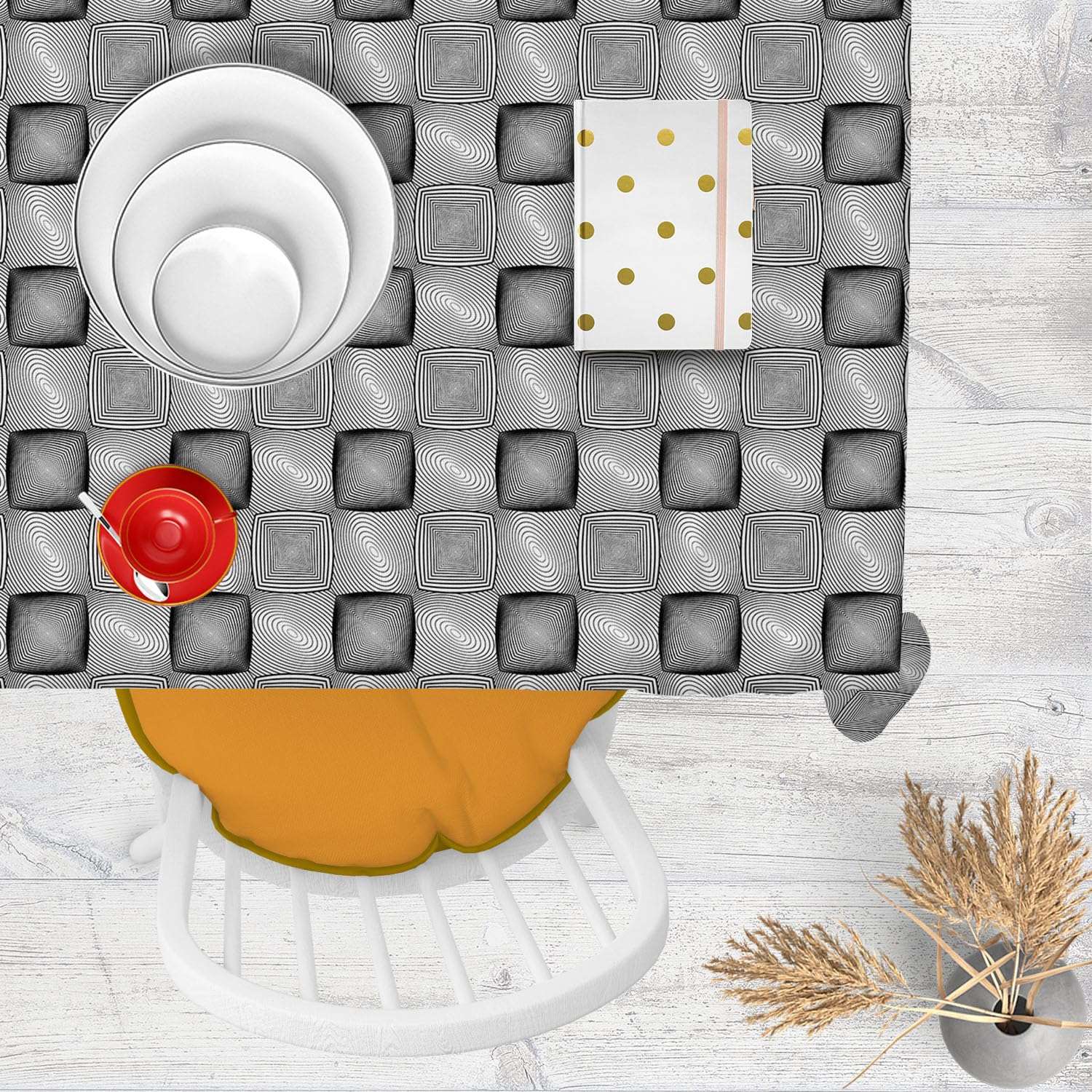 ArtzFolio Monochrome Squares | Table Cloth Cover for Dining & Center Table | Velvet Fabric | 4-Seater Table; 42 x 63 inch (107 x 160 cms) 6