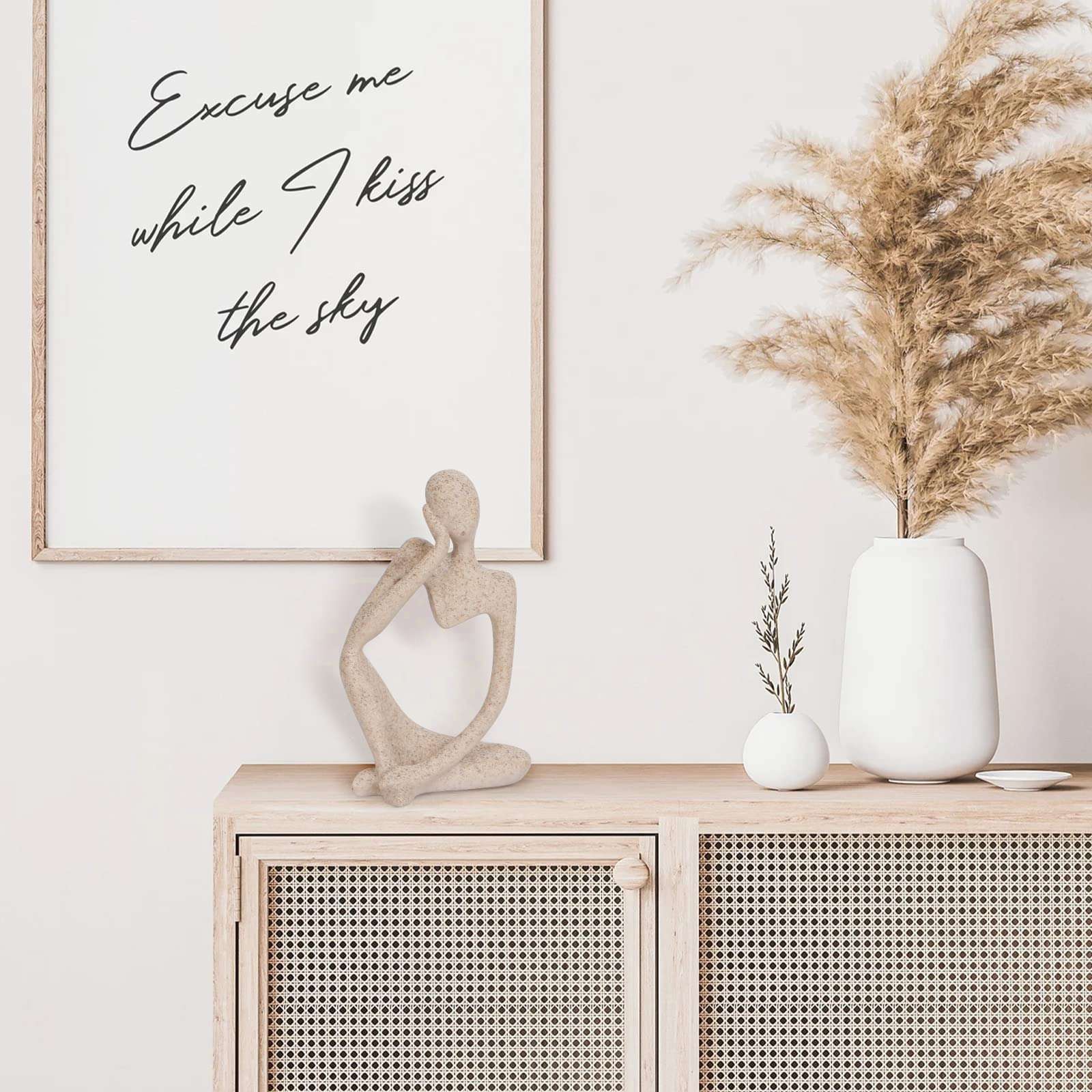 INNOLITES Boho Decor Thinker Statue Abstract Art Sculpture, Sandstone Resin Collectible Figurines for Home Living Room Office Shelf Decoration (Sandstone Left) 6