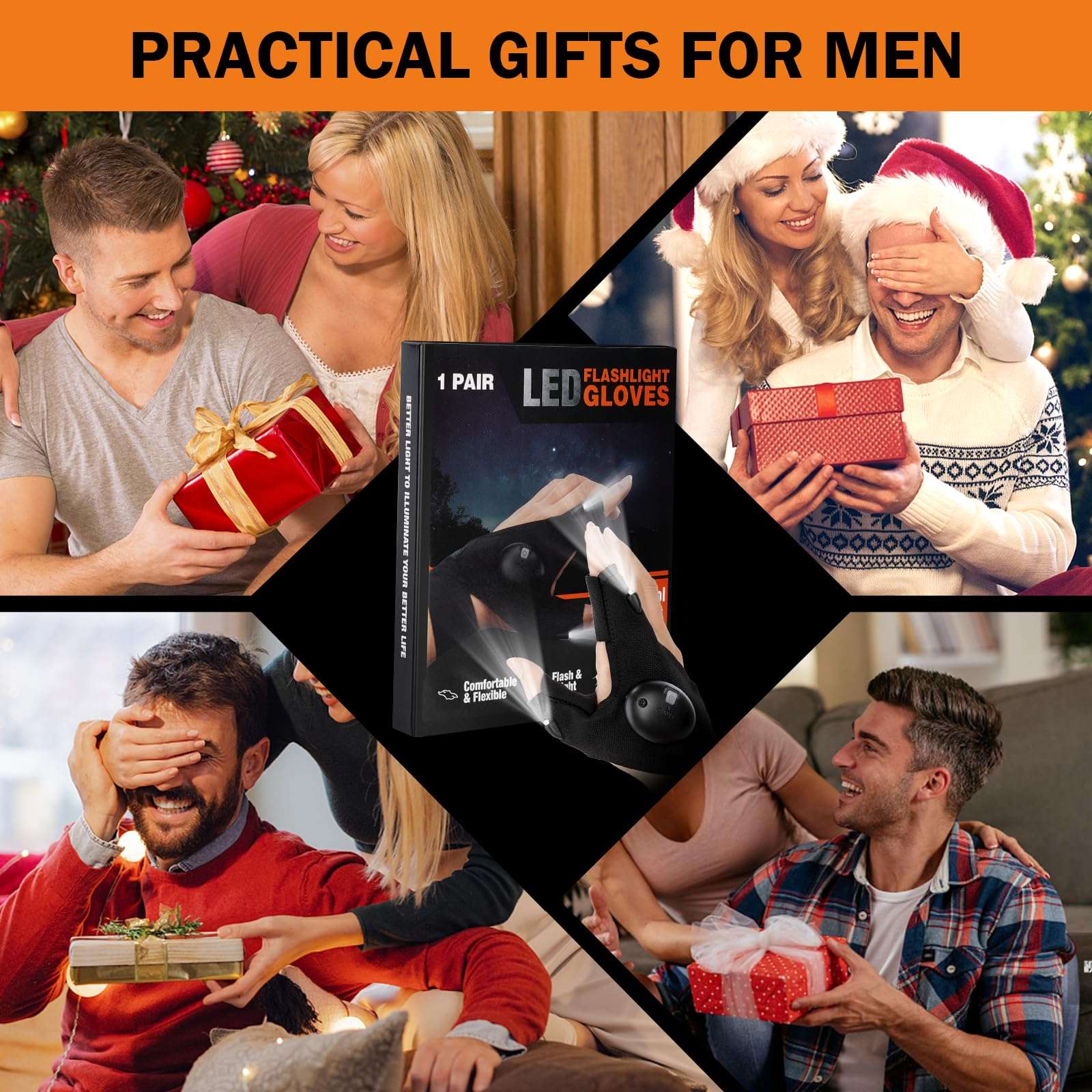 CENSGO LED Flashlight Gloves Gifts for Men, Cool Gadget Hands-Free Lights for Dad Christmas Father's Day Birthday Gifts, LED Gloves for Night Fishing, Camping, Repairing (1 Pair) 3