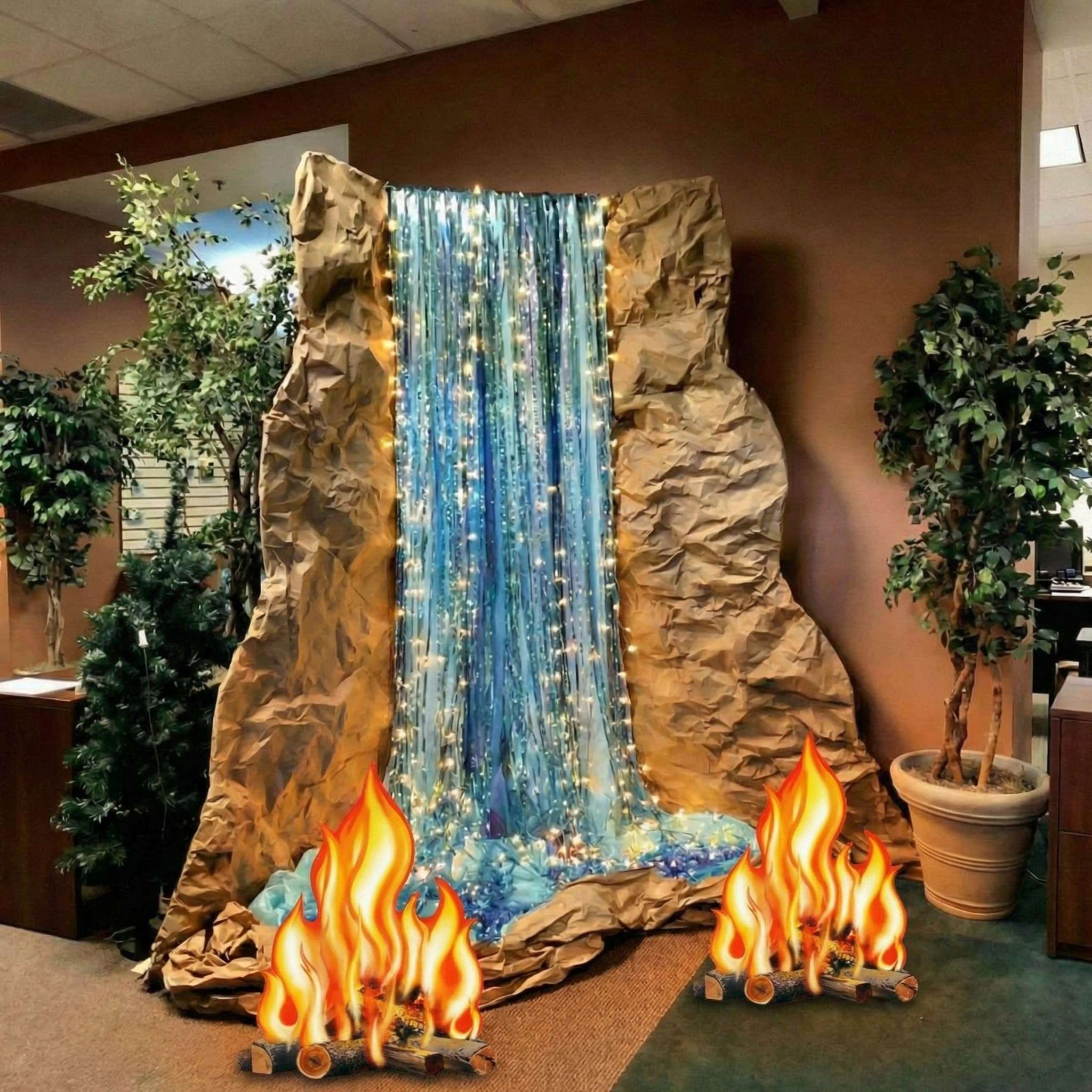 Spiareal 7 Pcs Waterfall Landscaping Kit for Classroom Vbs Decorations DIY Rainforest Campfire Backdrop with LED Light Bible Story Scene 3D Stream Props Vacation Bible School Jungle Church Event 2026 4