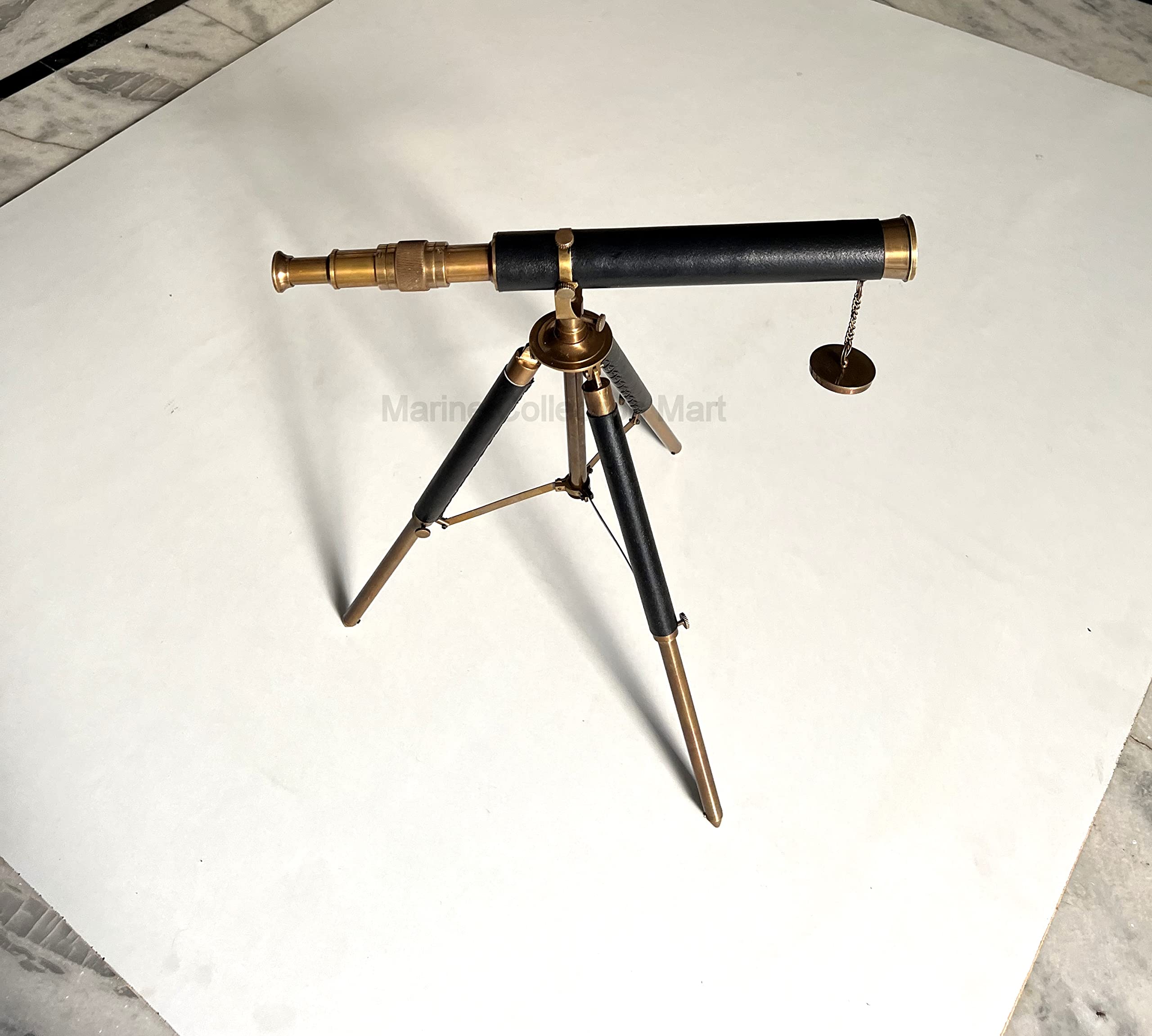 Brown Antique Brass Black Leather Wrapped Telescope with Table Top Adjustable Tripod Balcony View Spyglass Gift Home/Office Decor 4