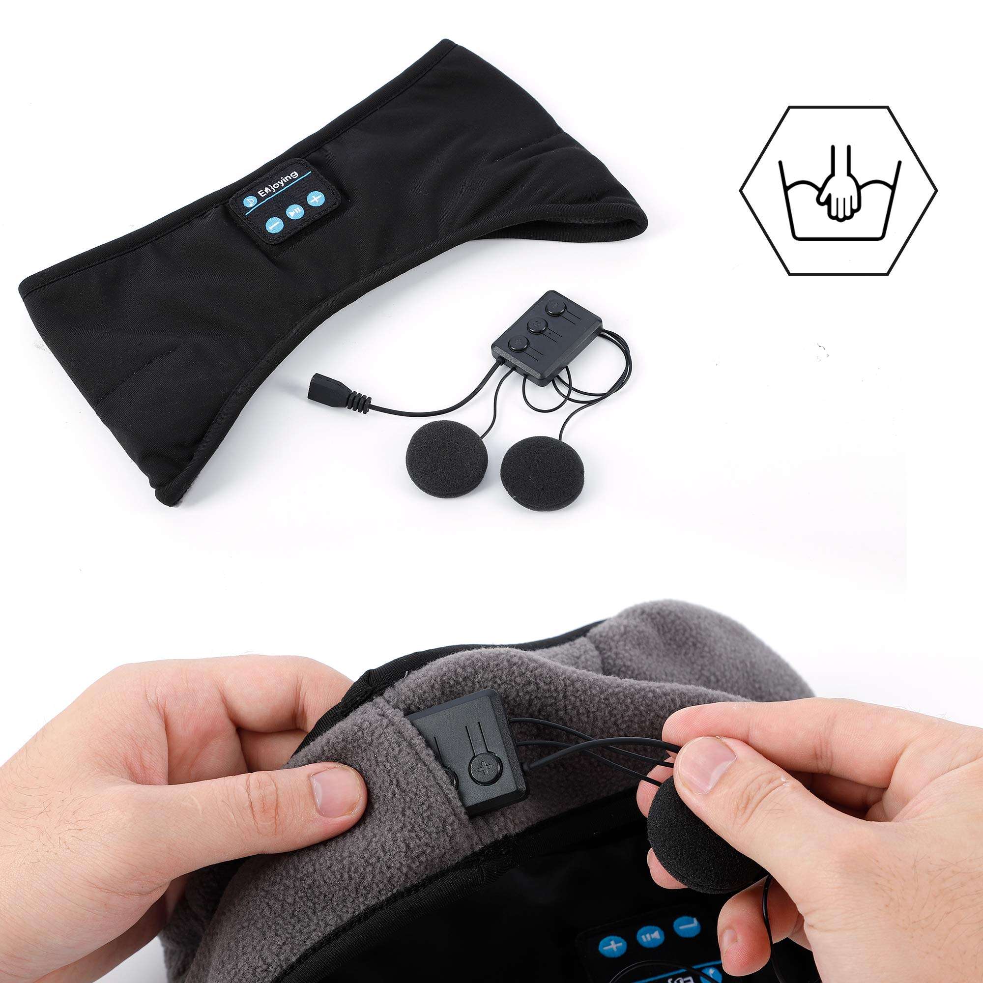 Bluetooth Fleece Ear Warmer Headband Headphones - Bluetooth Winter Ear Muffs Warm&Cozy Headband for Men Women Sleep Headphones - Running Headband with Speakers Microphones for Outdoor Sports Sleeping 6