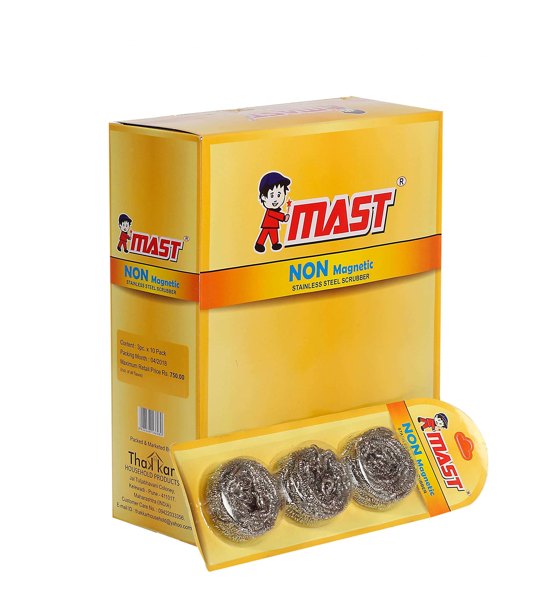 Mast 3 in 1 Non-Magnetic Stainless Steel Scrubber for Cleaning Pots Pans Ovens Bar-B-Queue Grills Dishes Glass Wares Sinks Tiles Bath Tubes (Pack of 10 Sets) 4