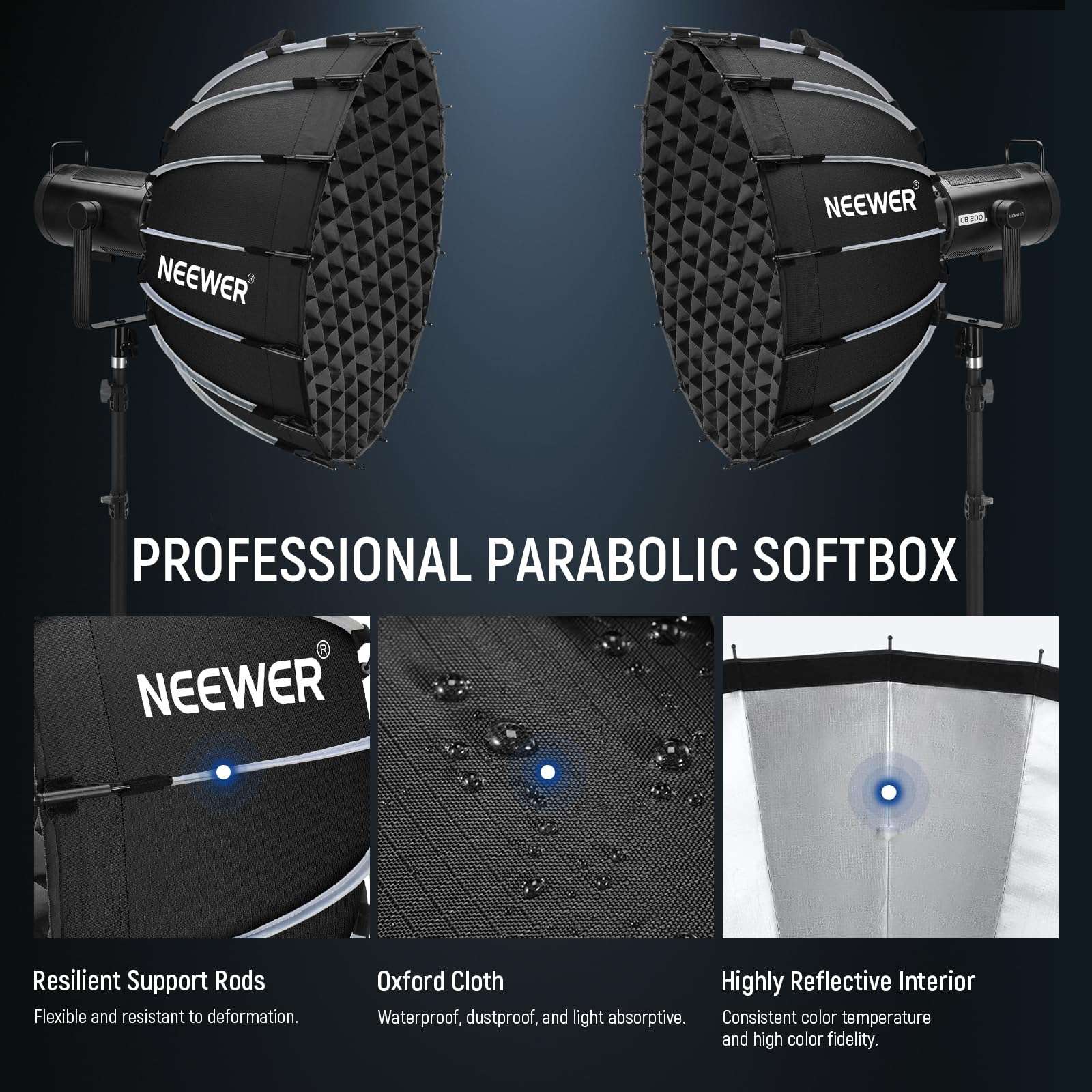 NEEWER Parabolic Softbox Kit, 23.6" Bowens Mount Soft Box with Light Diffusers for Studio Photography Video Recording Streaming Lighting Compatible with Aputure 120d Compatible with Godox SL60w, NS71P 4