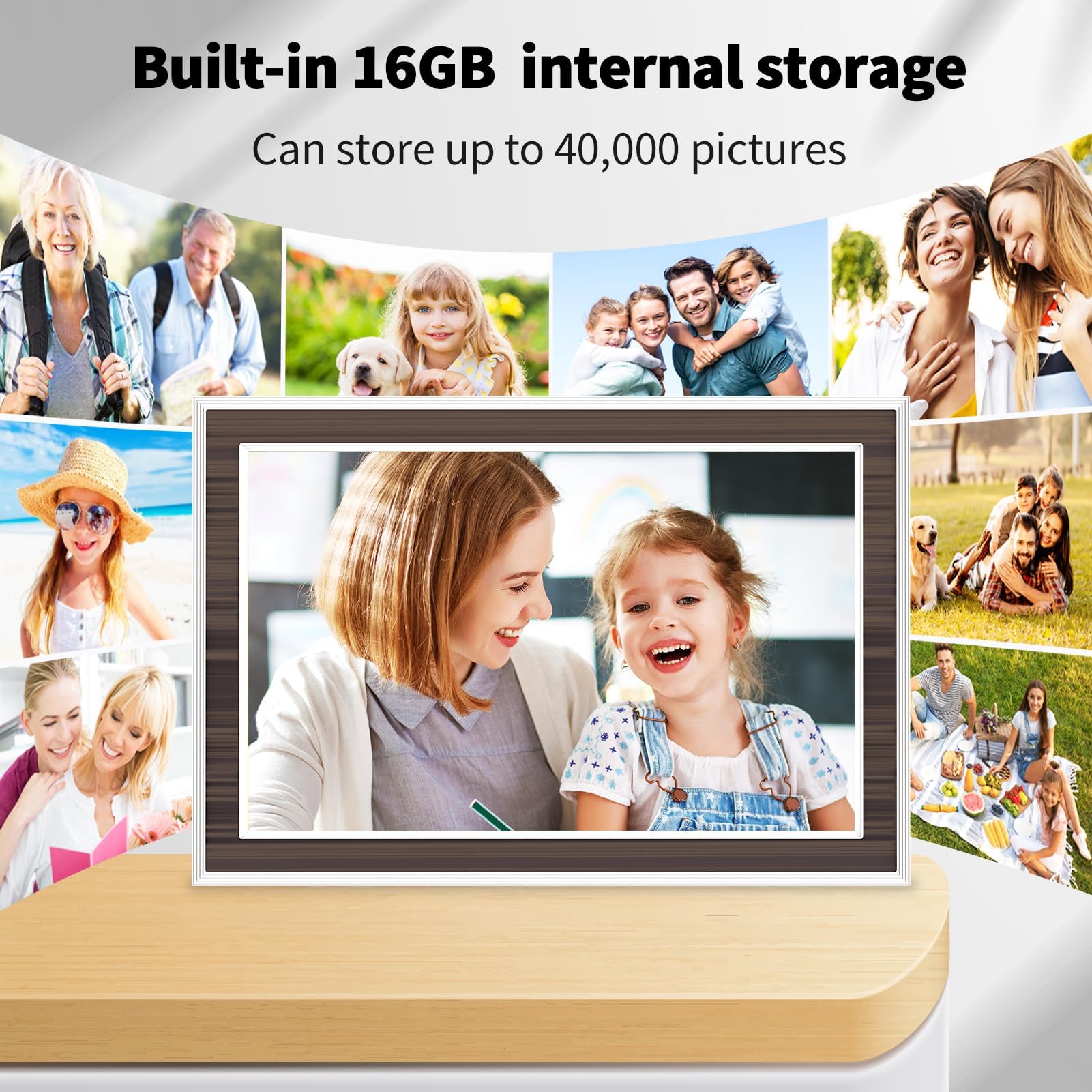 Digital Picture Frame 10.1 Inch, WiFi Digital Photo Frame with 16GB Storage, IPS HD Touchscreen, Instant Photo & Video Upload via Uhale APP, Wall-Mounted, for Mom, Housewarming Wood 5