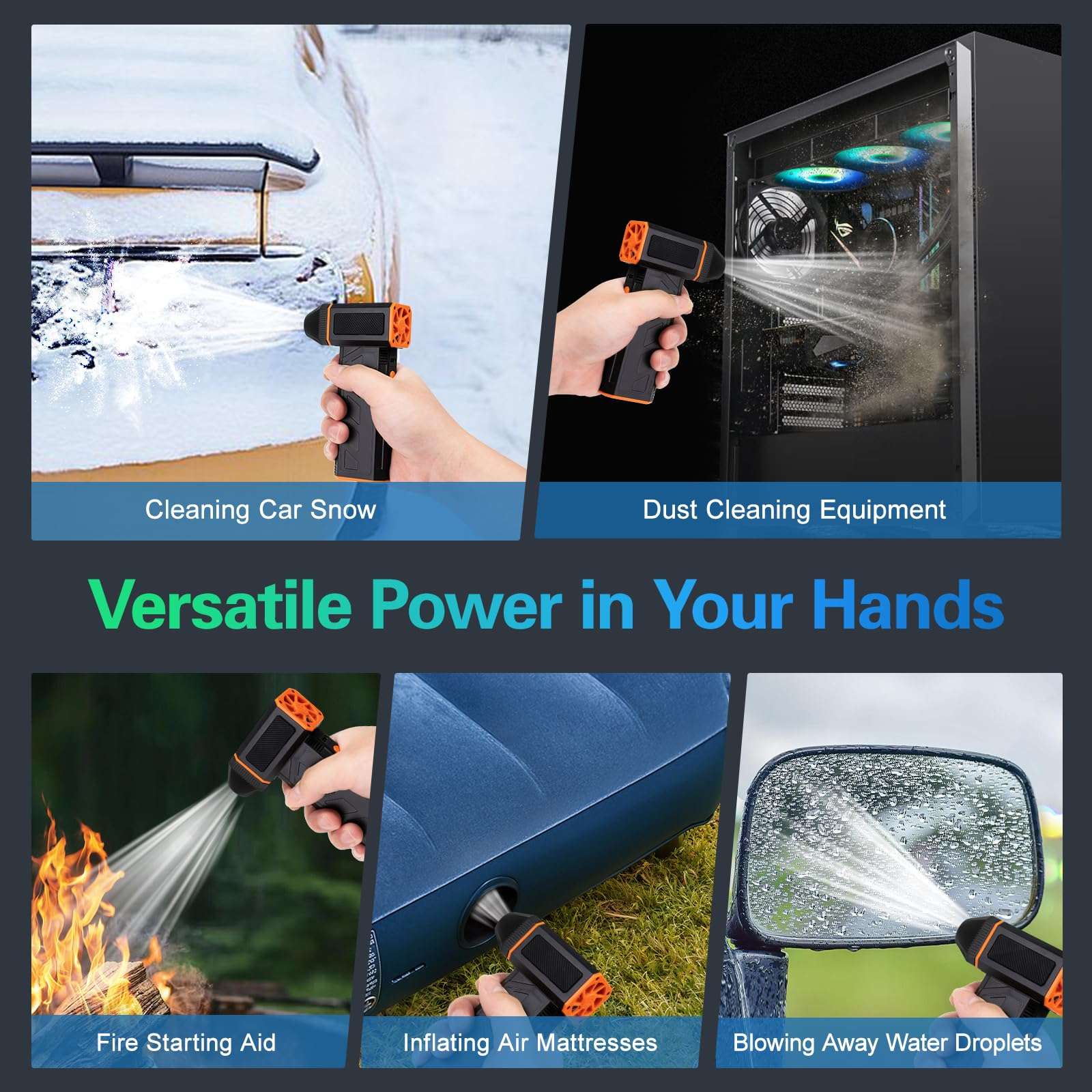 Electric Compressed Air Duster 130000RPM Super Power Turbo Jet Dry Violent Fan Mini Handheld Dust Leaf Car Snow Blower Rechargeable Refillable Computer Keyboard PC Electronic Duster Pressurized Air 3