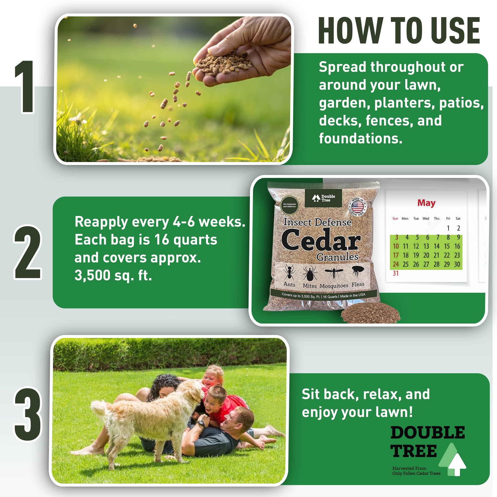Double Tree Home and Garden Cedar Granules | Repels Fleas, Ticks, Ants, and Mosquitos | Rich Cedar Scent | Non Toxic | Pet Safe | 1 Bag (16 Quarts) 5
