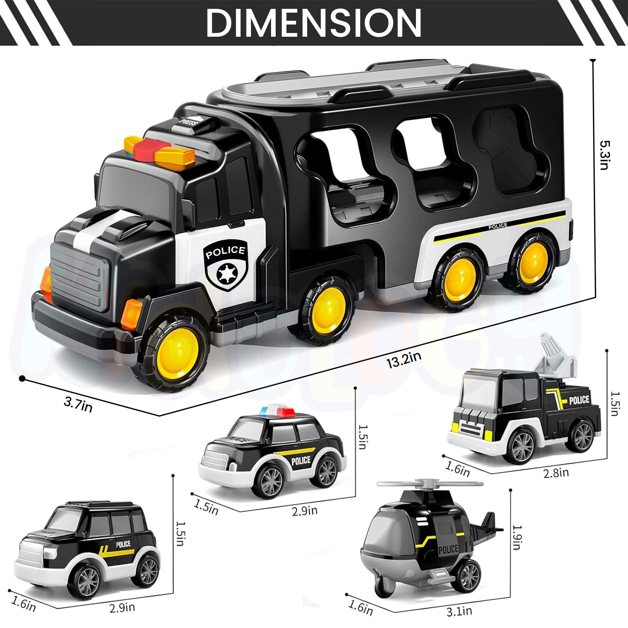 Kidology 5 in 1 Police Trucks Boy Toys for 3-5 Year Old Toddlers - Toys for 3 4 5 6 7 Years Old Transport Vehicle Carrier Truck Sets Kids Boys & Girls 4