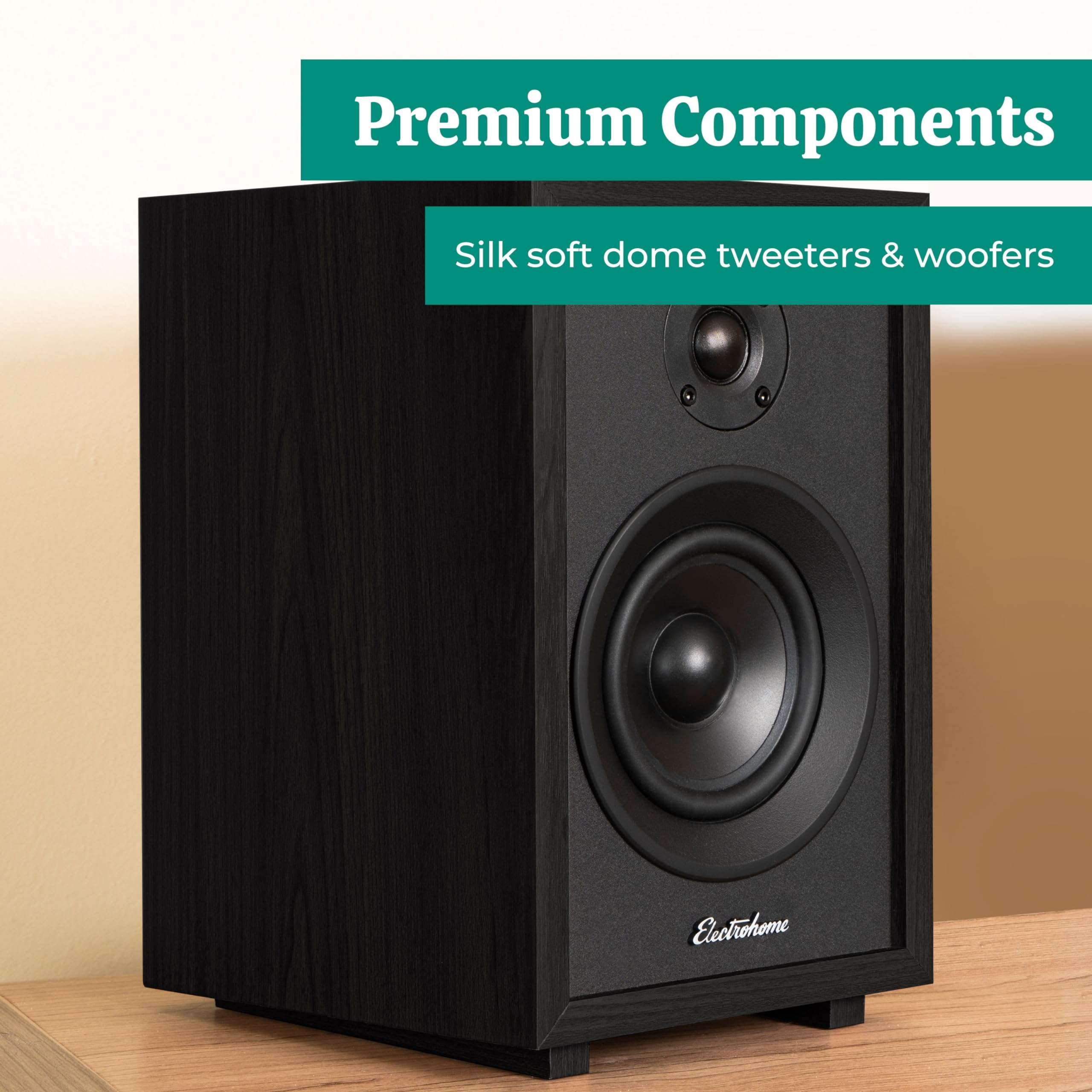 Electrohome McKinley 2.0 Stereo Powered Bookshelf Speakers with Built-in Amplifier and 4" Drivers for Turntable, TV, PC and Wireless Music Streaming Featuring Bluetooth 5, RCA and Aux (EB30B) 4