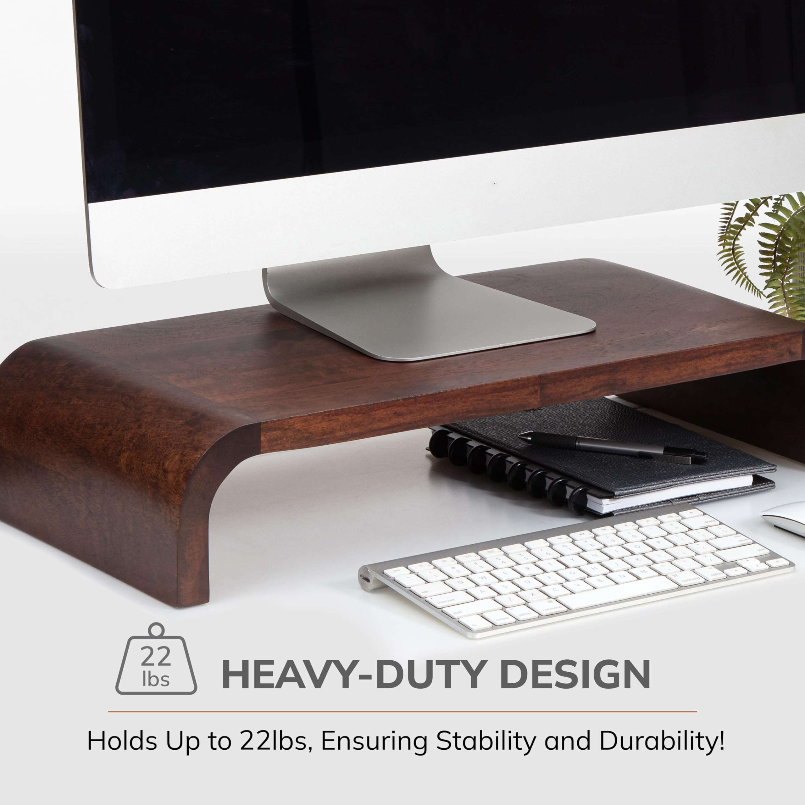 Anji Mountain Wood Monitor Stand Riser Desk Desktop Organizer Table for Home, Office Workspace, Laptop Riser, Ergonomic Design Stand for Gaming Setup, Walnut 4