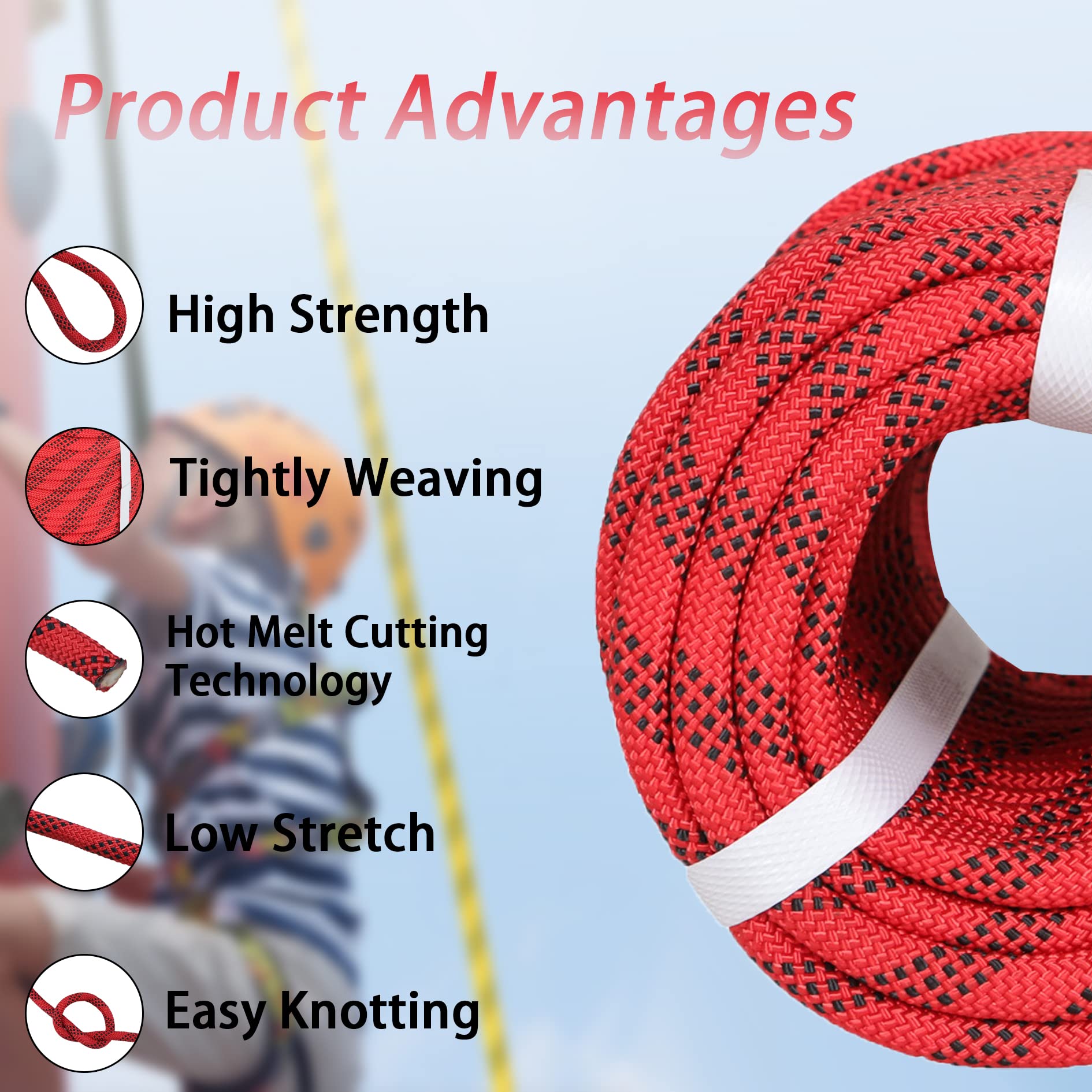 Premium Polyester Braid Rope, 3/8IN 100FT, 3520 lb High Strength Arborist Bull Rope, Multi Purpose Strong Pulling Rope, for Gardening, Camping and Swing (Blue and Black) 4