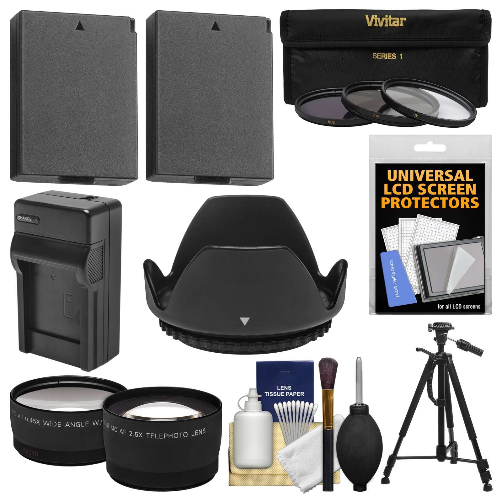 Essentials Bundle for Canon Rebel T5, T6 & T7 DSLR Camera & 18-55mm Lens with (2) LP-E10 Batteries & Charger + Tripod + 3 UV/CPL/ND8 Filters + Tele/Wide Lens Kit 1