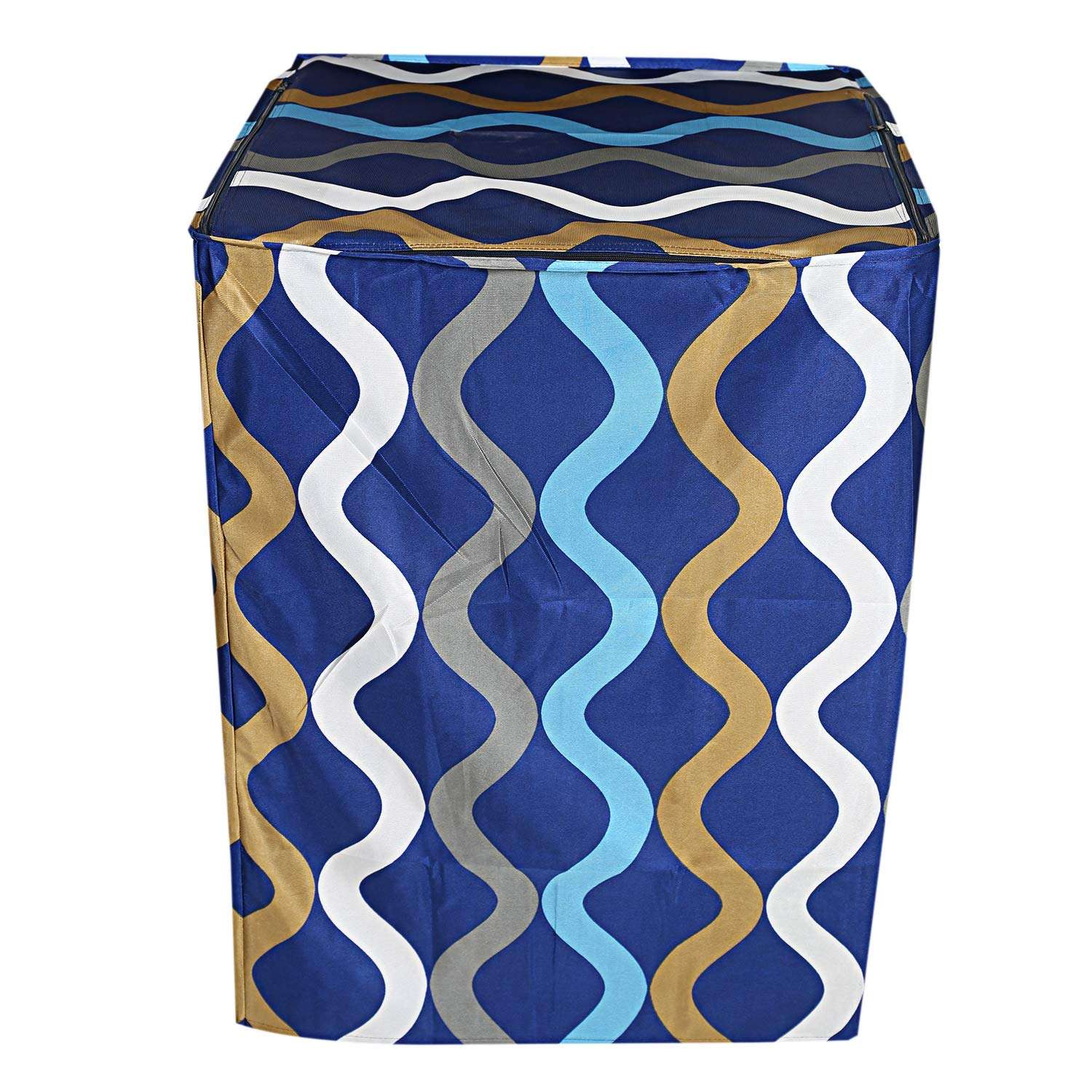 Kuber Industries Knitting Zig Zag Design Cotton Top Load Fully Automatic Washing Machine Cover - Blue 3