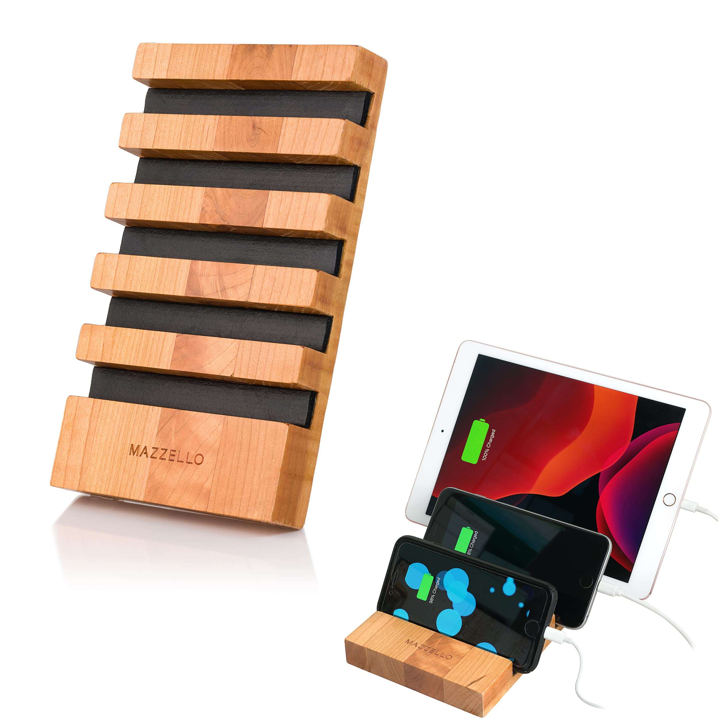 Mazzello Wood Phone Stand: Phone Caddy, Wooden Phone Holder, Cell Phone Holder, Wooden Docking Station Organizer, Device Charging Station Organizer. Wooden Phone Charging Station Organizer 1