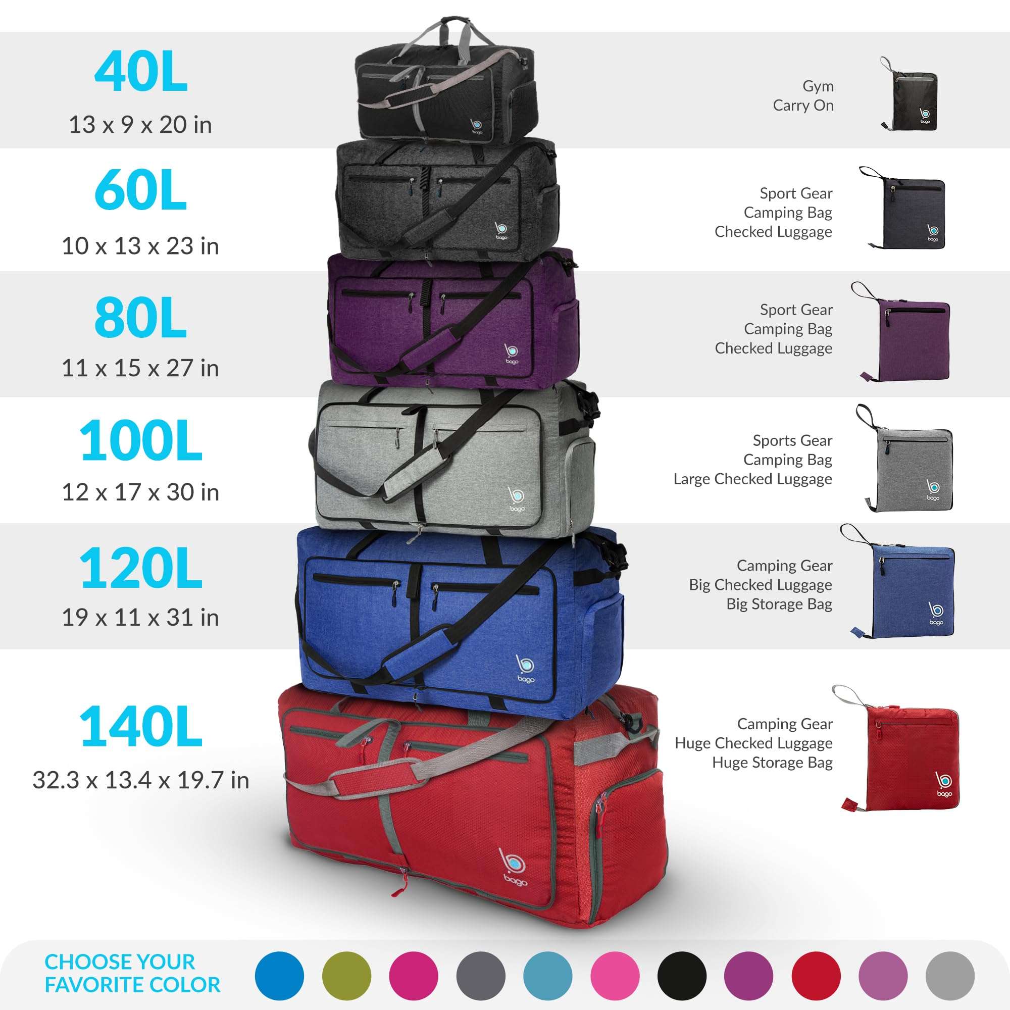 Bago Travel Bundle: Packing Cubes & 60L Duffel Bag Set - Organize and Carry with Ease 5