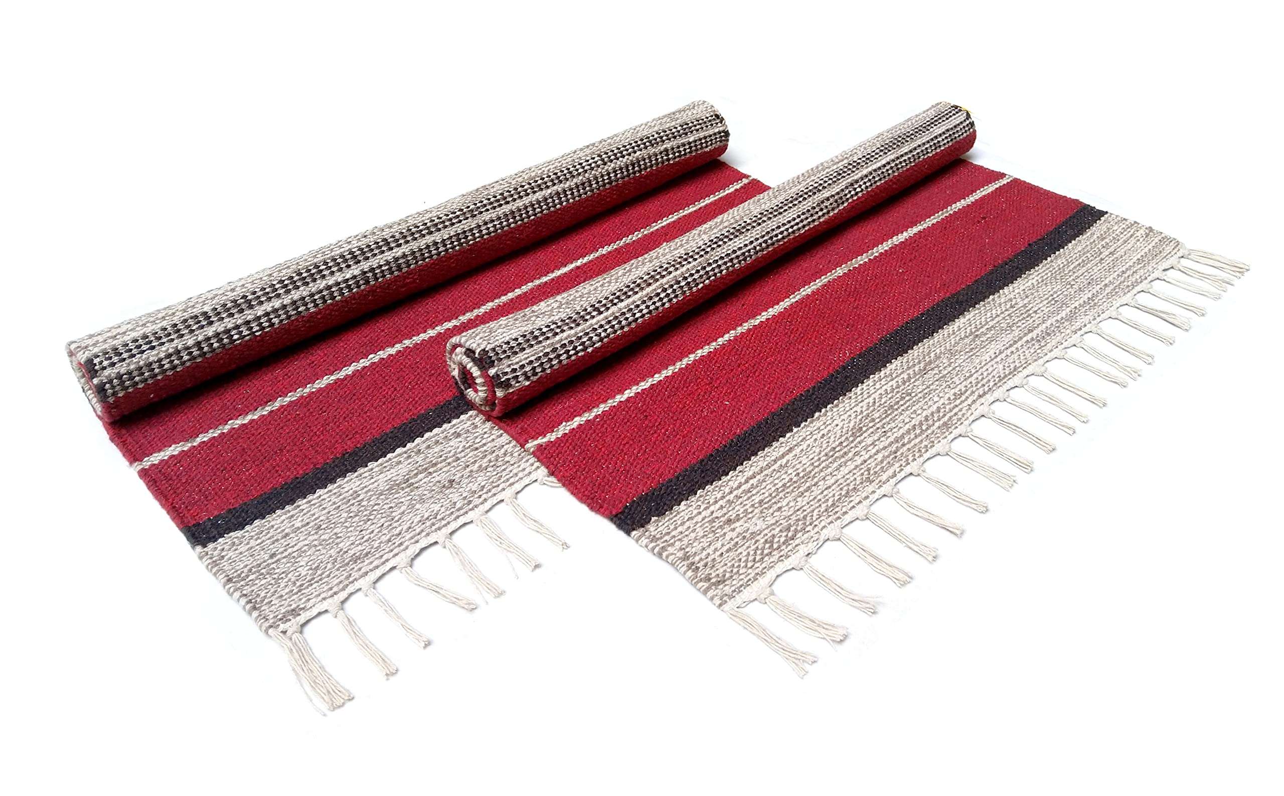 House2Home – 100% Cotton Door Mat, Stripe Design | 3 Color Combination | Best Used as Door Mat, Tabletop, Food mat, Pooja Room, Gift | 50x80cm - 2Pc. Combo (Red) 4