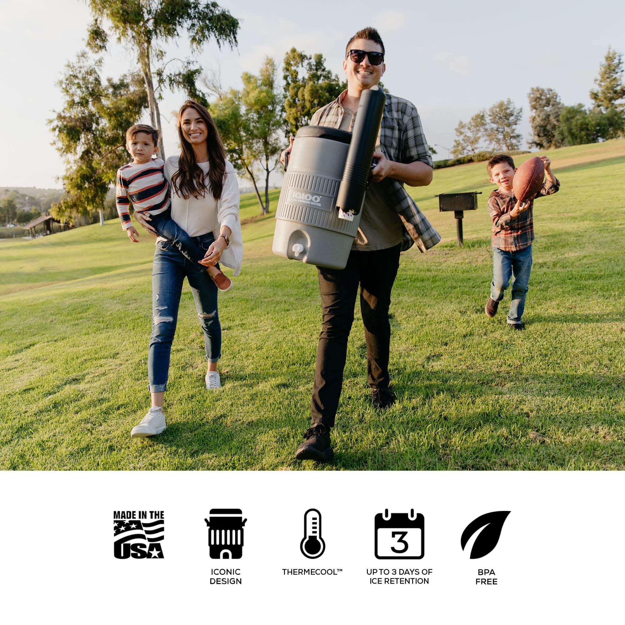 Igloo 5 Gallon Portable Sports Cooler Water Beverage Dispenser with Flat Seat Lid, Insulated Beverage Dispenser, Grey/Black 2