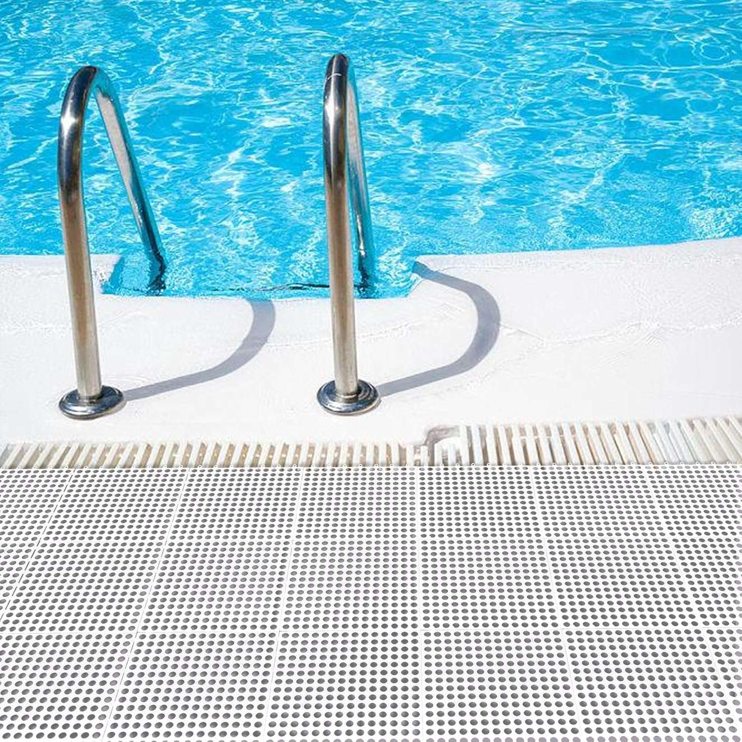 DWITICART 20 Pcs Drainage Interlocking Tiles 12 x 12 Dry Deck Mats Non Slip Shower Floor Tile Soft PVC Splicing Modular Cushion Mat for Wet Areas Bathroom Kitchen Balcony (,White) (Pack of - 20) 4