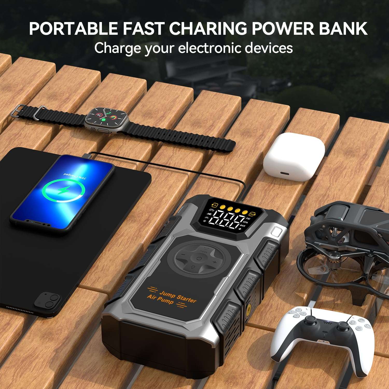 5000A Jumper Starter with Air Compressor & 9000A Car Battery Booster Jumper Box, 150PSI Car Tire Inflator Air Pump for All Gas/16.0L Diesel 4