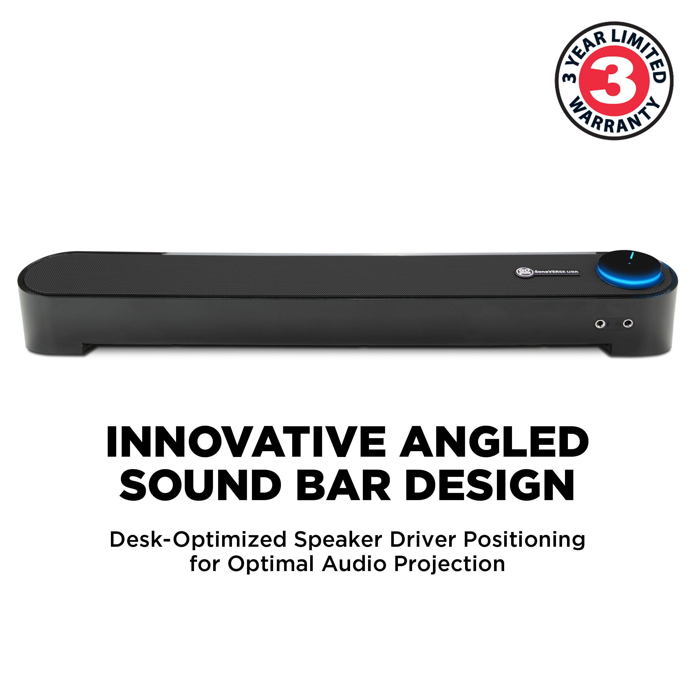 GOgroove Computer Speaker Mini Soundbar - USB Powered PC Sound Bar with Easy Setup Wired AUX, Stereo Audio, Microphone Port, Volume Control Knob, Under Monitor Design for Desktop (Blackout) 2