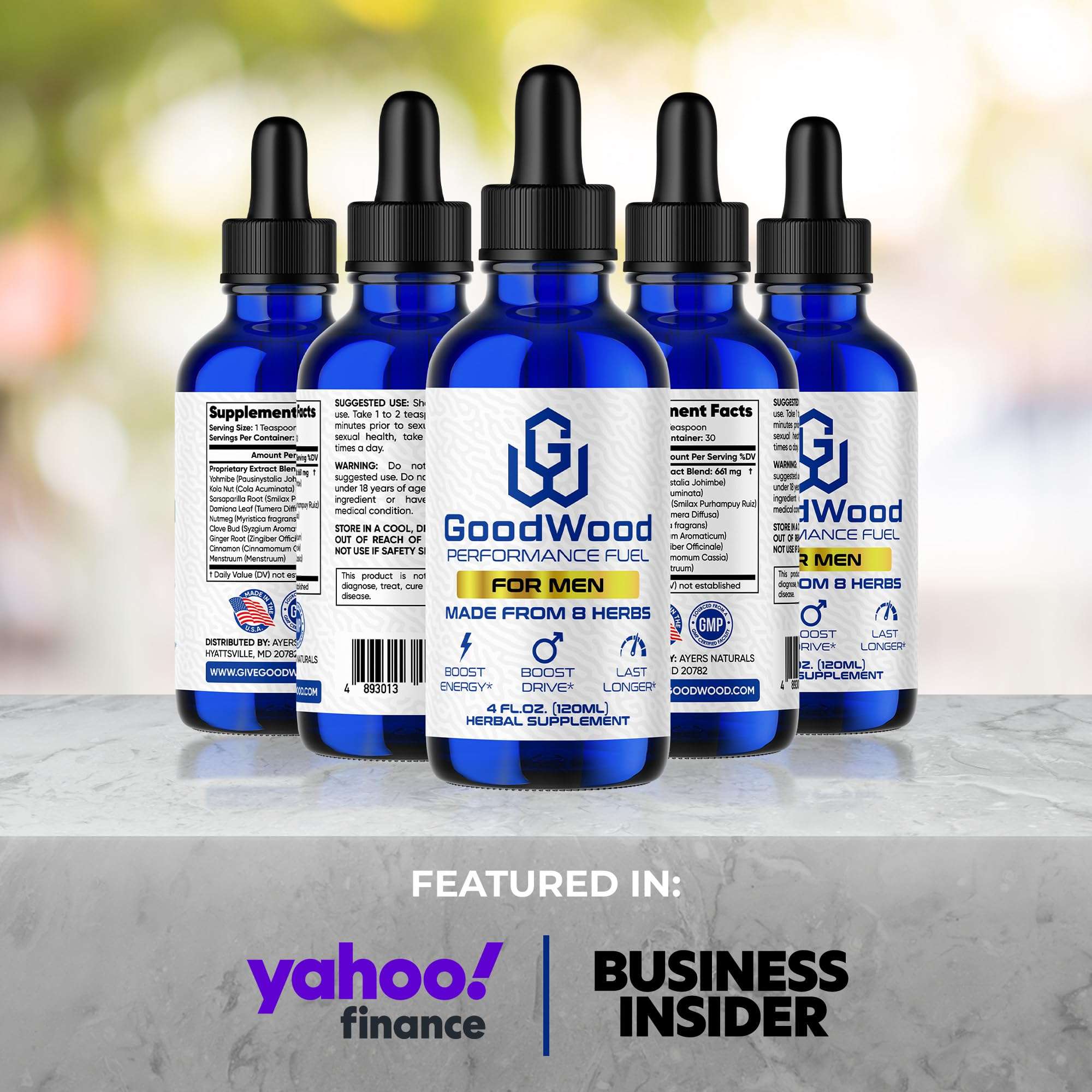 GoodWood - Male Liquid Drops - Increases Stamina and Size - Improves Energy, Drive, and Power - for Men Ages 30, 40, 50, 60+ - Made with 8 Herbs and Organic - One Pack 5