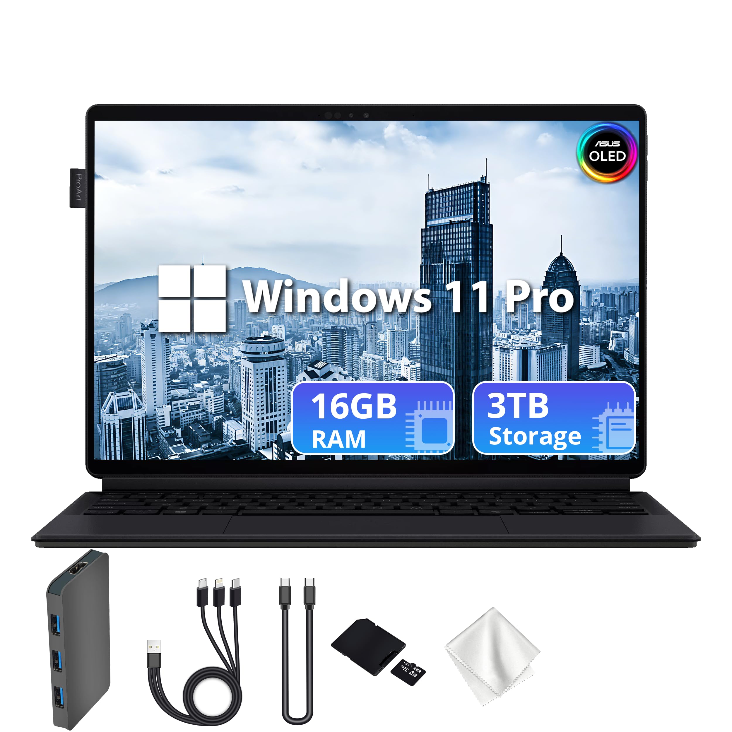 ASUS ProArt 13" OLED 3K Detachable Laptop, Snapdragon X Plus X1P-42-100, Adreno Graphics, 16GB LPDDR5X, 3TB Storage (2TB SSD&1TB Docking Station), Copilot+ PC, Wi-Fi 7, Win 11 Pro, Black