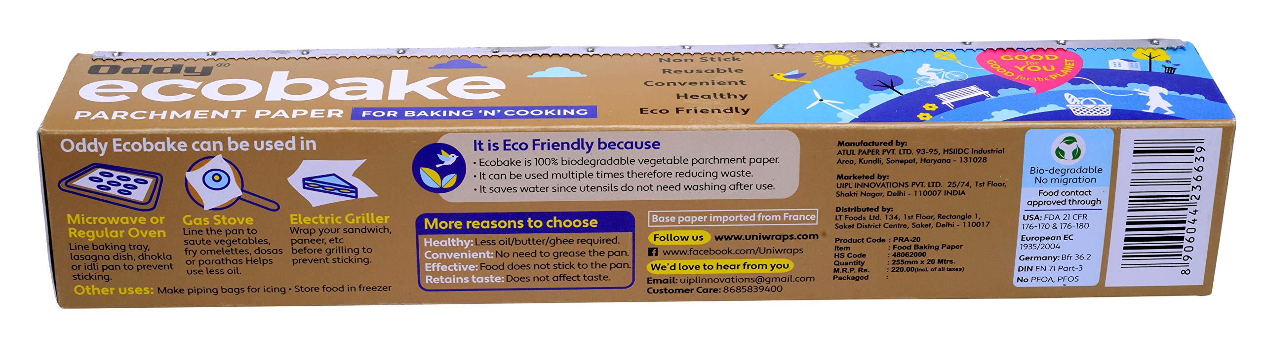 Oddy Uniwraps Ecoback for Baking 'N' Cooking Paper - 380mm x 20Mtrs, White & Oddy Uniwraps Food Wrapping Paper Sheets| 10x12 ", Pack of 100 Sheets 5
