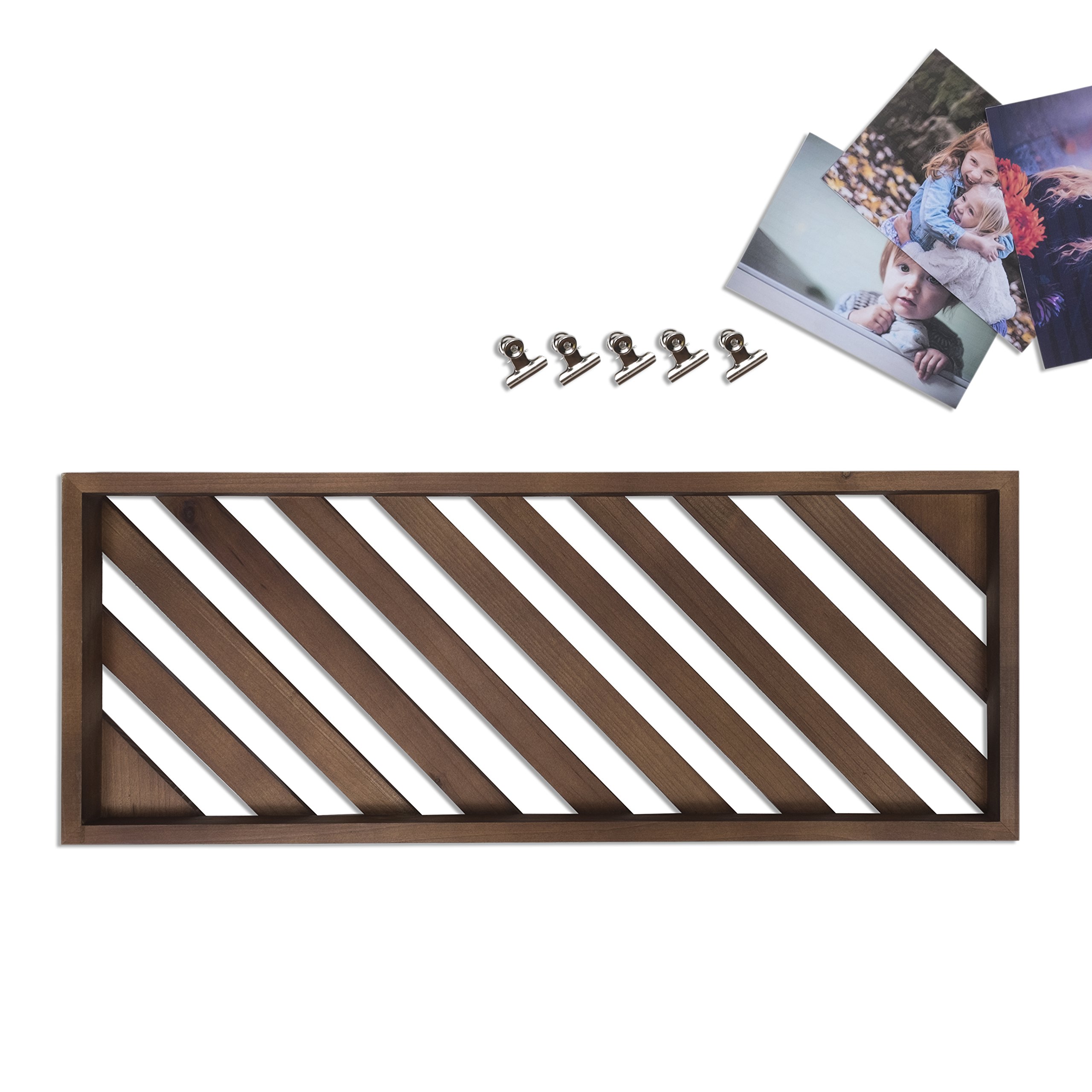 brightmaison Rustic Wood Picture Photo Display Clip Board with Clips 23 Inch Wall Decor Collage Artworks Prints Multi Pictures Hanging Organizer (Walnut) 5