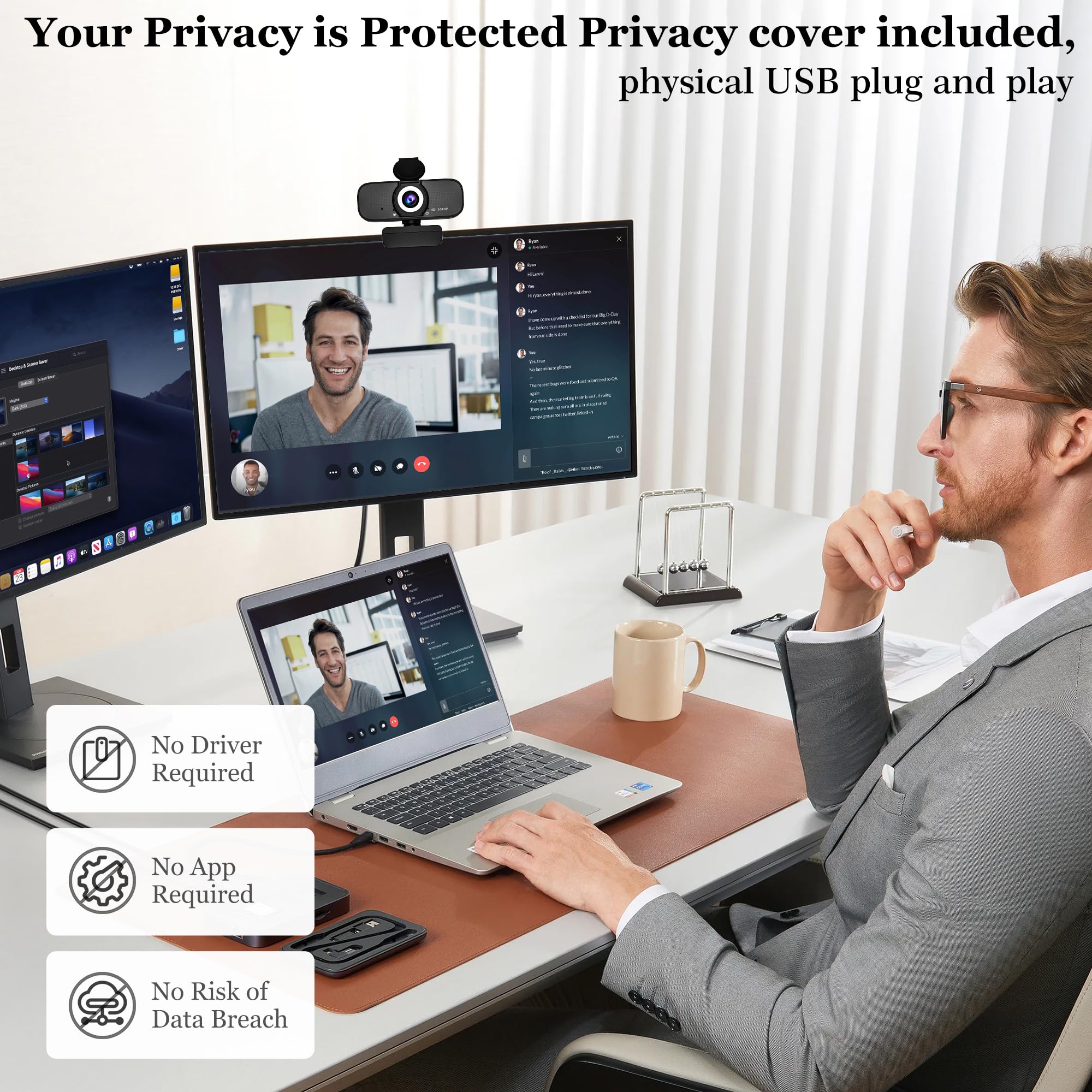 SZGIARUY 1080P Full HD Webcam with Built-in Microphone and Rotatable Tripod, Privacy Cover, for Desktop PC or Laptop Computer-Style3 6