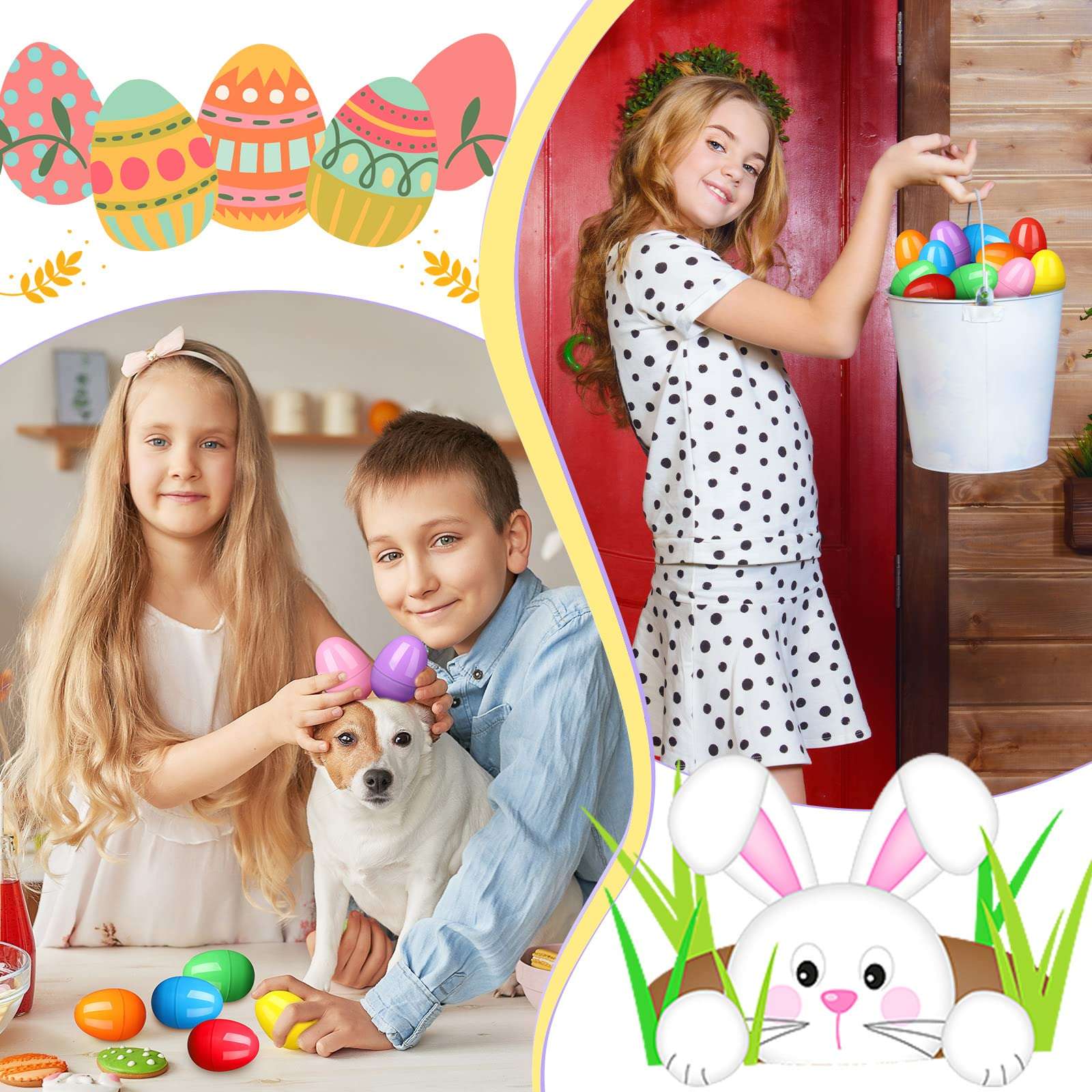 4'' Fillable Easter Eggs 24 Pcs Empty Plastic Easter Eggs Colorful Bright Easter Basket Stuffers for Easter Egg Hunt Surprise Egg For Party Favor Easter Decorations Boys Girls 5