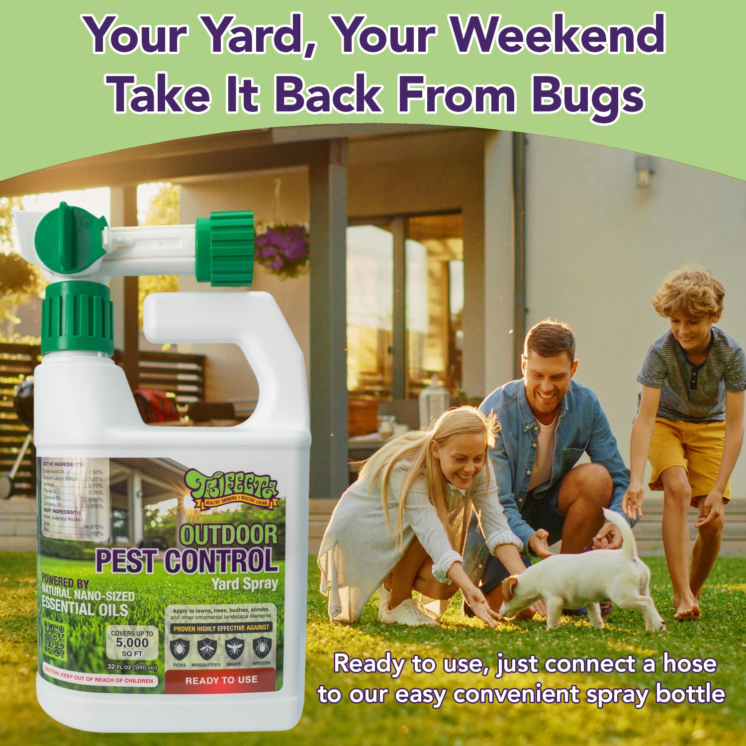 Trifecta Outdoor Pest Control | Natural Mosquito Repellent, tick, gnat, & Mosquito Backyard Control | Pet & Kid Safe | Hose-End pest Control Spray for Lawns, Trees, Bushes, Patios & More (32oz RTU) 6