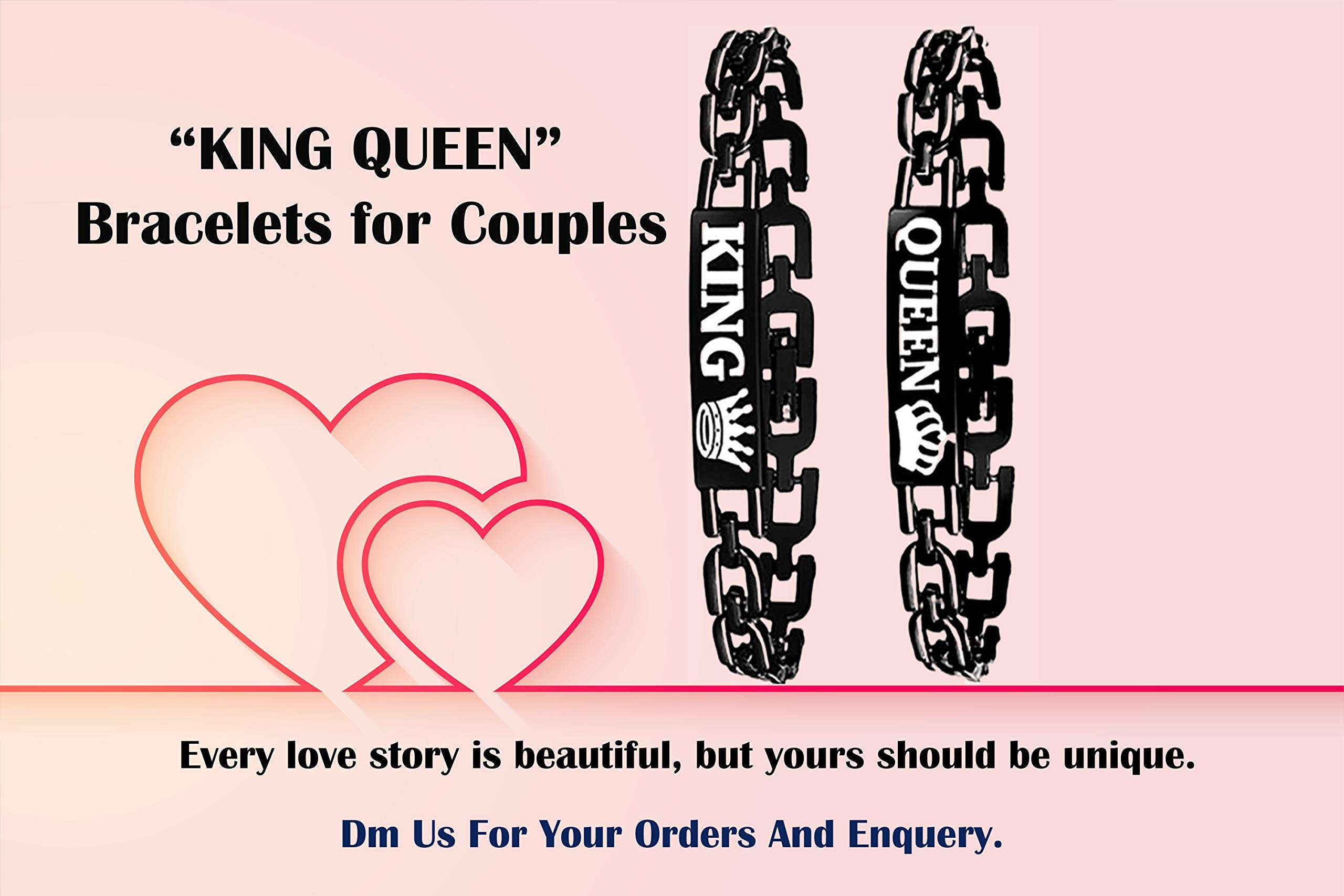 BID Full Black King Queen Bracelet For Couples Girls & Boys 6