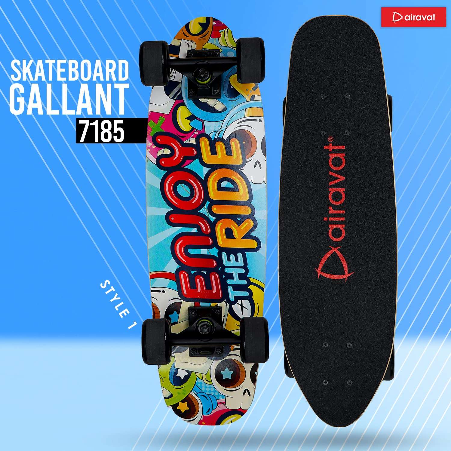 AIRAVAT Gallant Skateboard Multicolors Made of Premium Wood and Slip Resistant PU Wheel with Weight Capacity Upto 100Kg 3