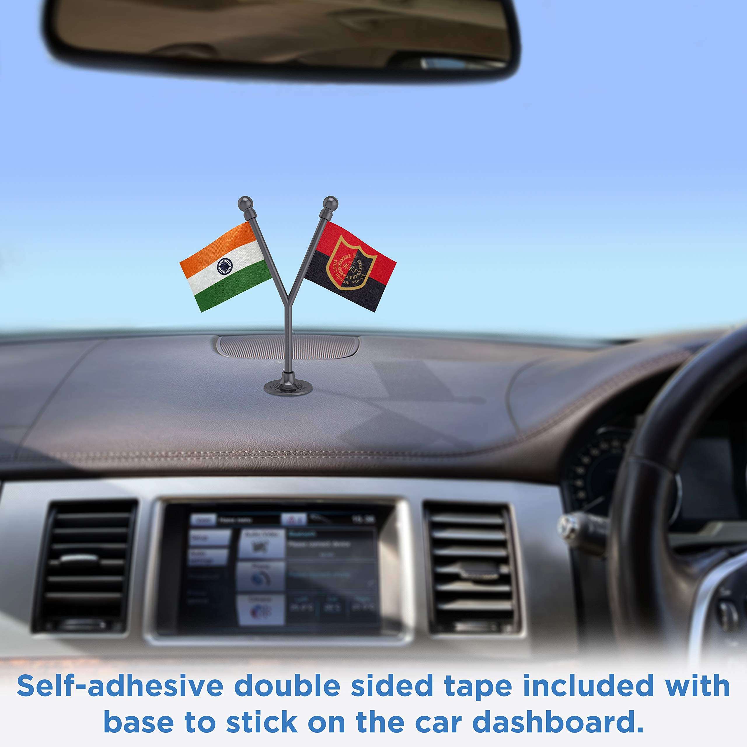 The Flag Corporation India & West Bengal Police Car Dashboard 2� x 3� Flag with A Plastic Dark Knight Grey Base 2