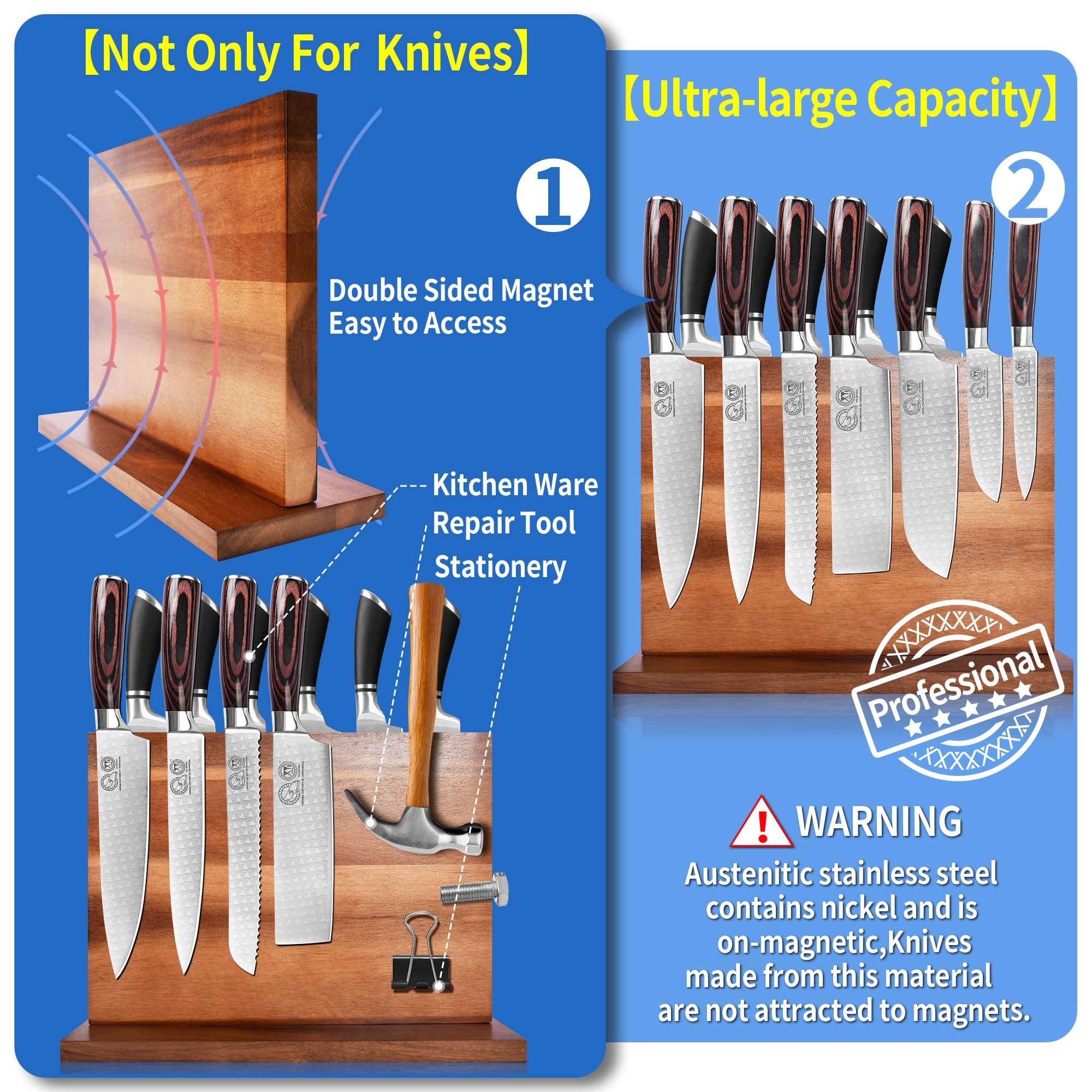 XYJ Kitchen Knife Block Set Stainless Steel 8pcs Knives With Roll Bag Magnetic Knife Stand Holder 5