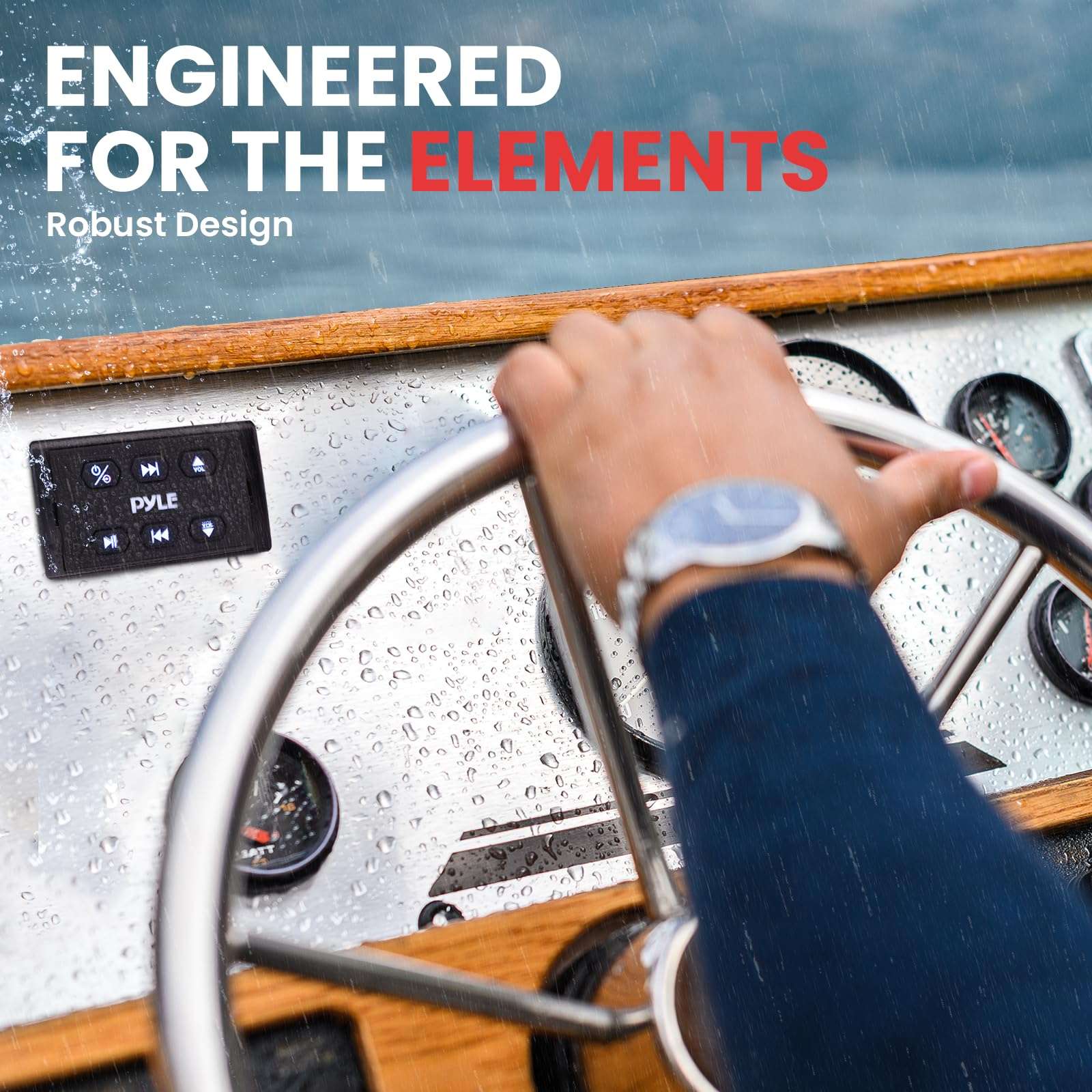 Pyle Marine Bluetooth Receiver and Audio Controller Kit, Wireless Bluetooth Adapter for Stereo with IPX6 Mic, AUX/USB Input, Audio Transmitter and Receiver for Boats, UTVs, and ATVs, 3.8”x2.2”x1.9” 5