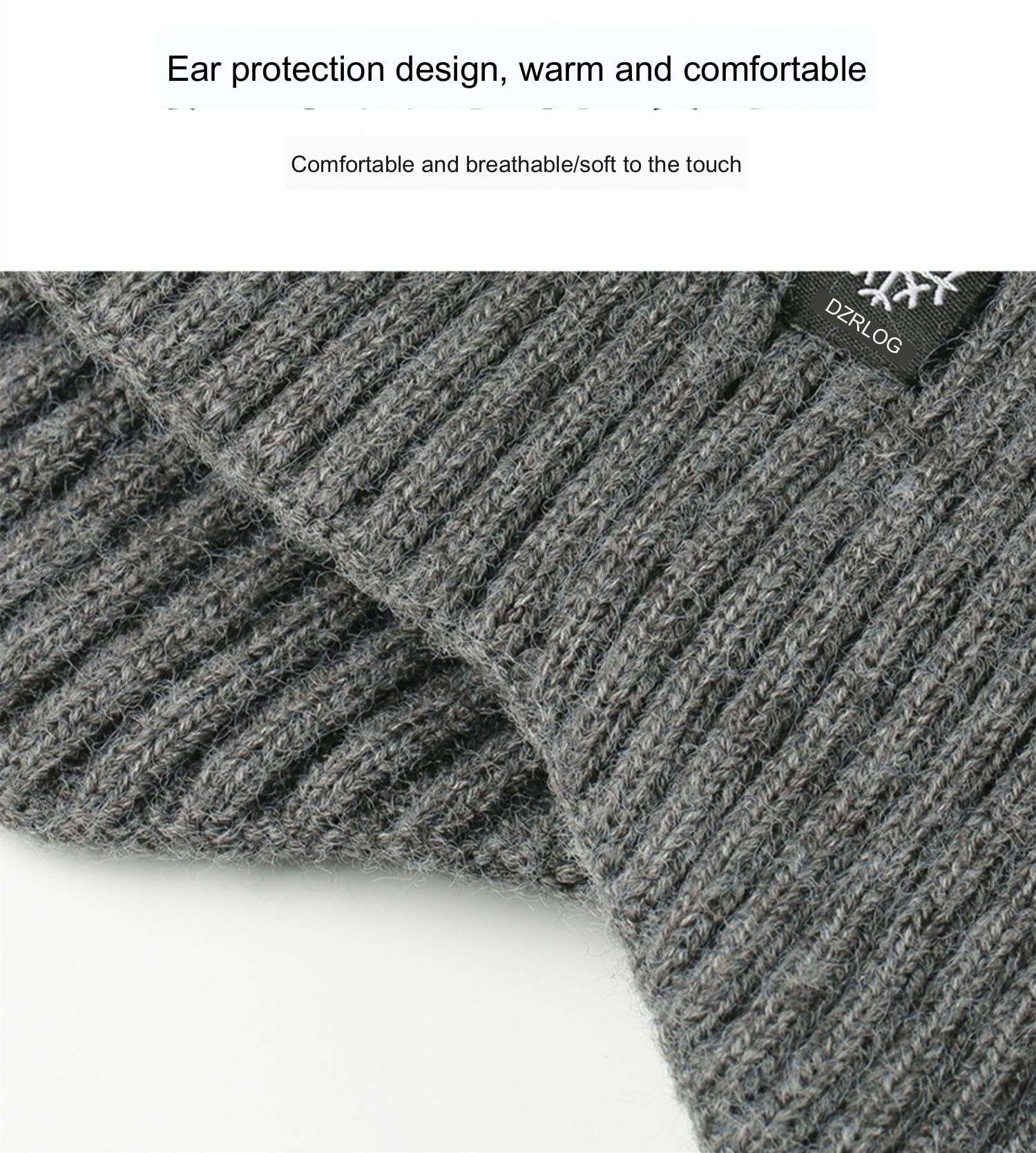 BaronHong Mens Winter Hat Knit Earflap Hat Stocking Caps with Ears Beanie Hat(LightGray-Beanie,M) 4