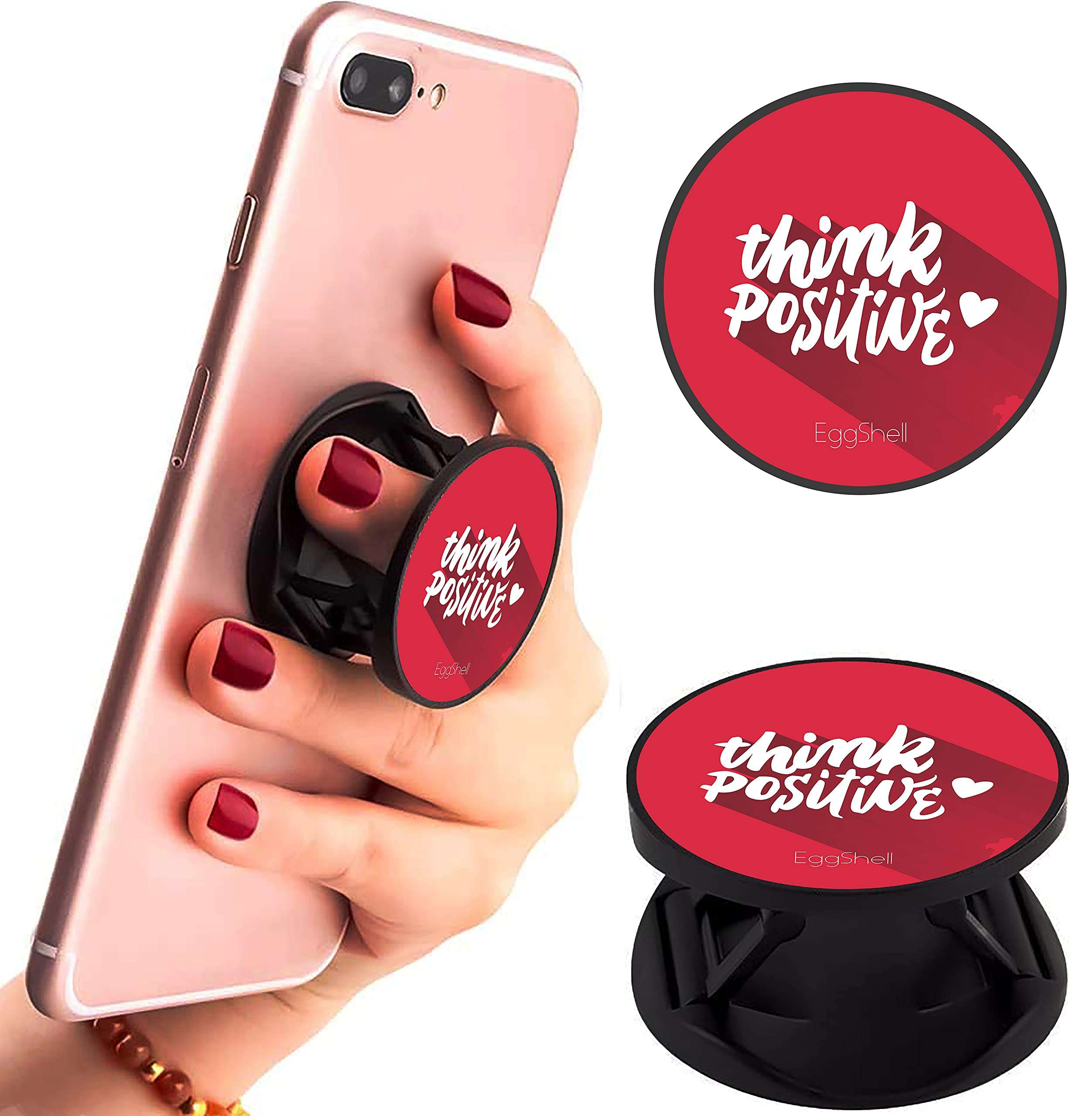 eggshell® Mobile Back Holder Premium Super Matt Finish Effect (Mobile Selfie Finger Grip) with Expanding Stand for All Smartphones & Tablets (Be Positive Red) 1