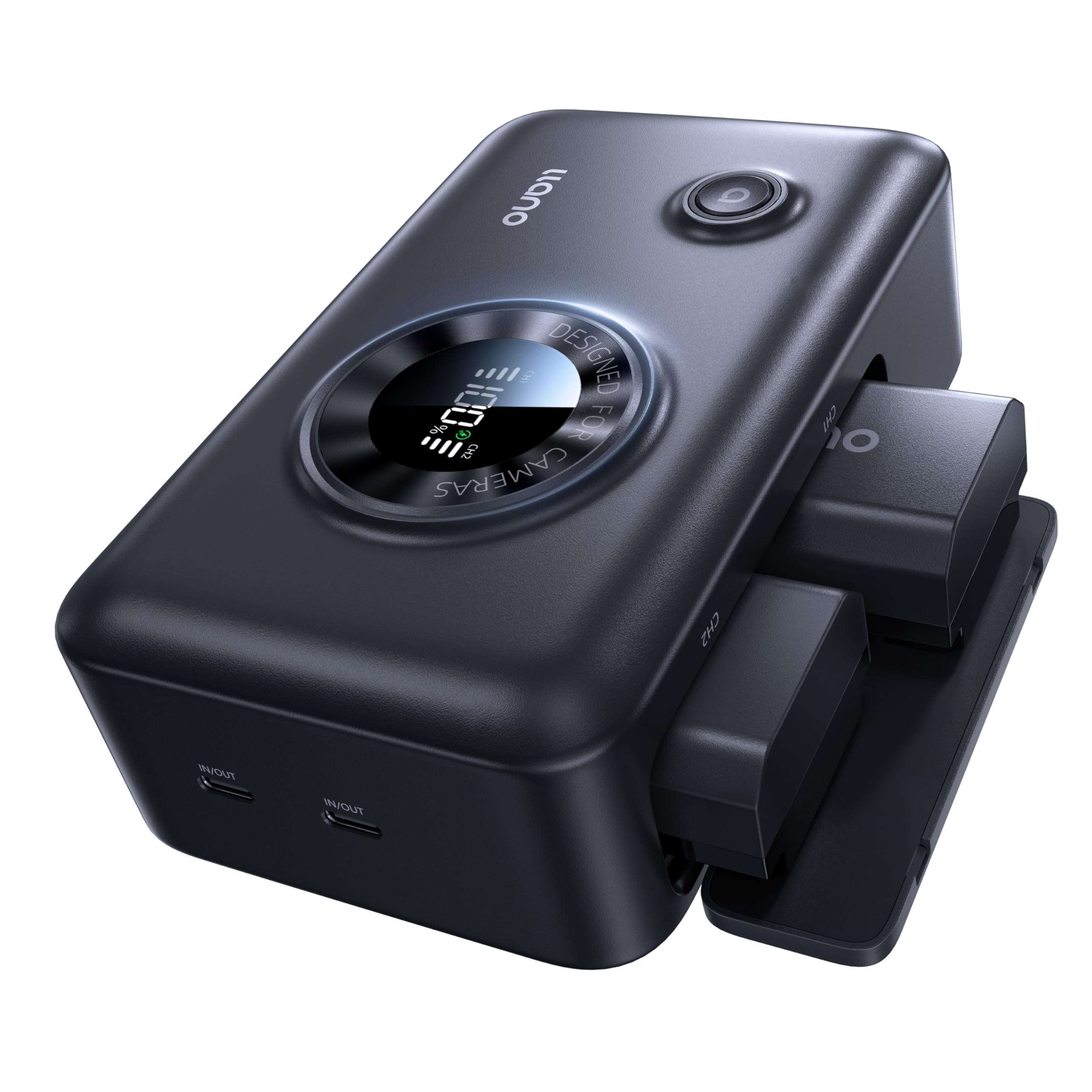 2 Pack LP-E6NH Batteries and 2-in-1 Dual Fast Camera Charger for Canon EOS R5,R5 C R6 Mark II, 5D 6D 7D Mark II III IV, 5DS, 60D, 70, 80, 90D, 12400mAh Built-in Power Bank, 20W USB C, Digital Display 1