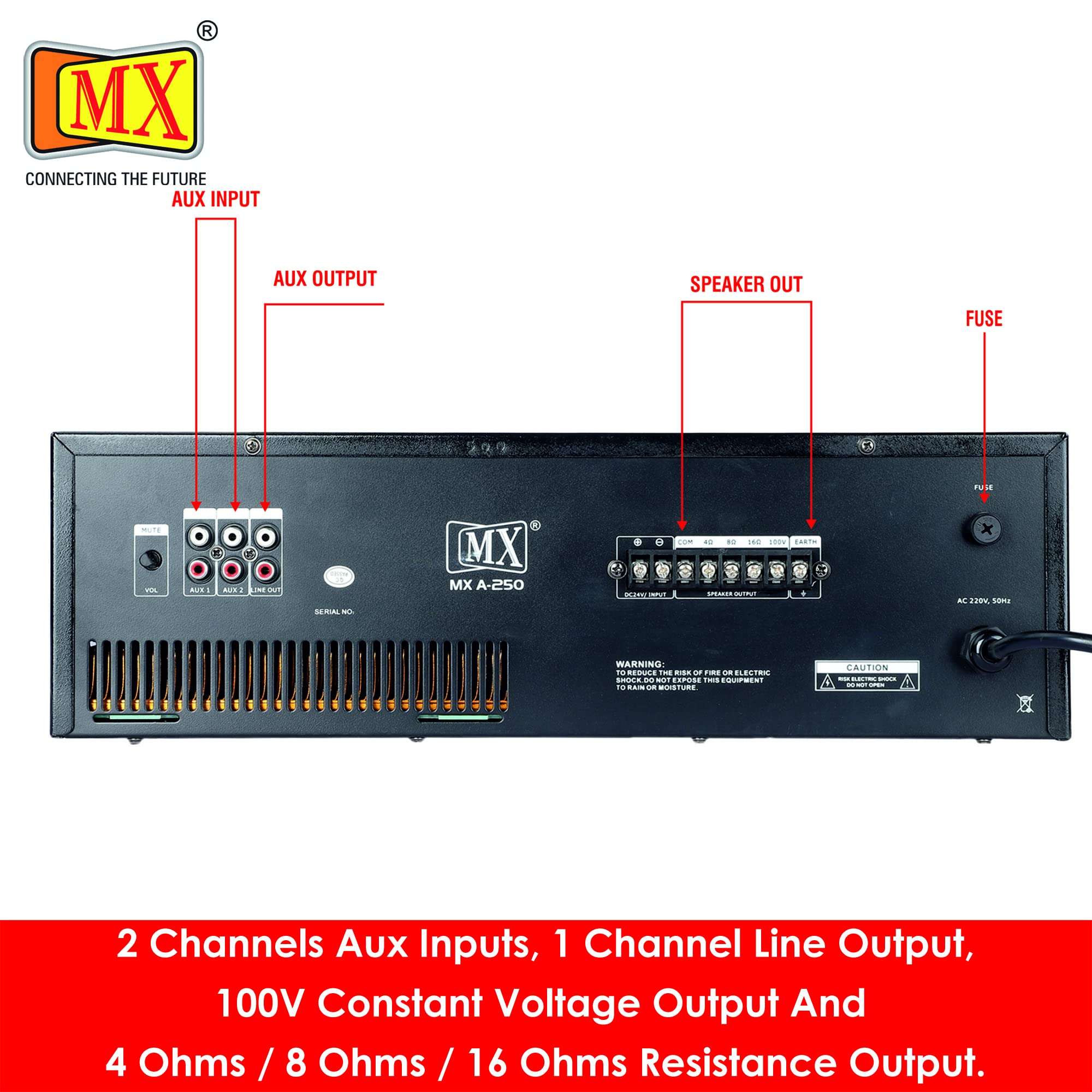 MX (A-250) PA AMPLIFIER WITH LCD DISPLAY,KARAOKE FUNCTION,USB,AUX,MIC,BLUETOOTH,LINE PERFECT FOR HOME AND OUTDOOR FUNCTION 4
