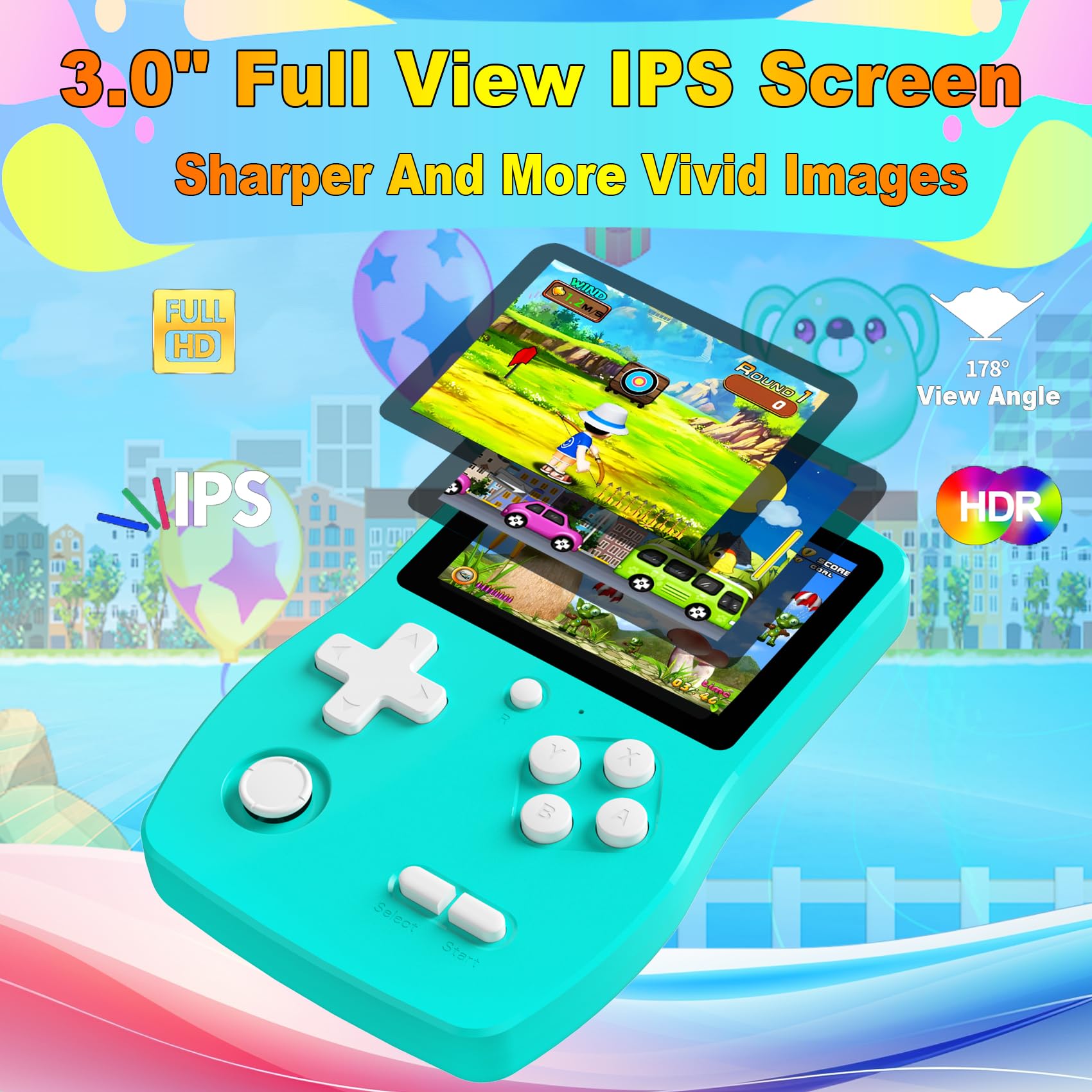 CULAGEiMI 32 Bit Handheld Games for Kids,3.0'' IPS HD Screen and Built in 139 Video Games,Rechargeable Portable Electronic Gaming Player Toys for Ages 4-14,Boys Girls Xmas Birthday Gift (Cyan) 4