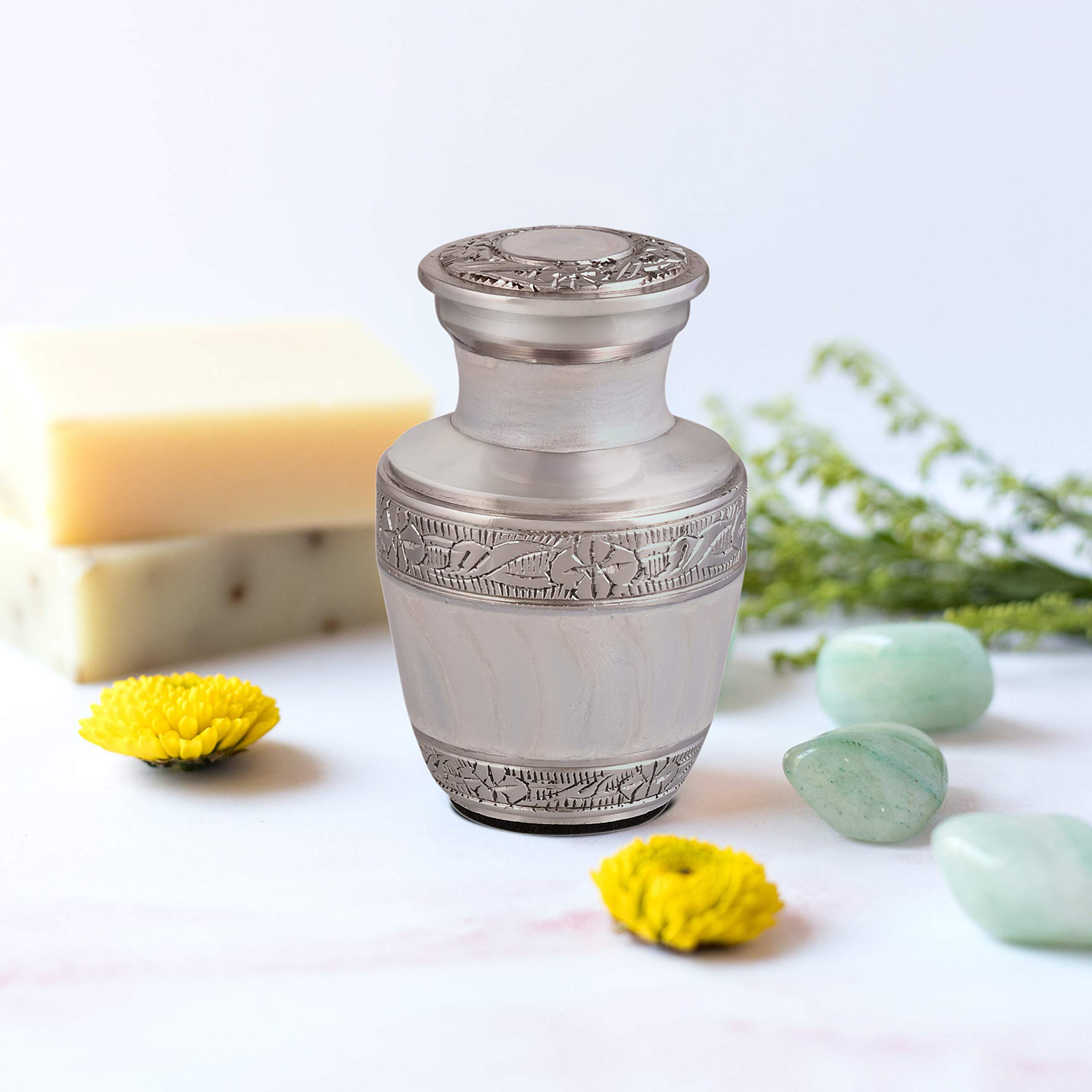White Keepsake Urn - Mini Cremation Urn – Black Velvet Small Box – White Urn for Human Ashes - Small Funeral Urn White – Decorative Urn for Human Ashes – Mini Keepsake Urn – Small Urn for Loved One 2